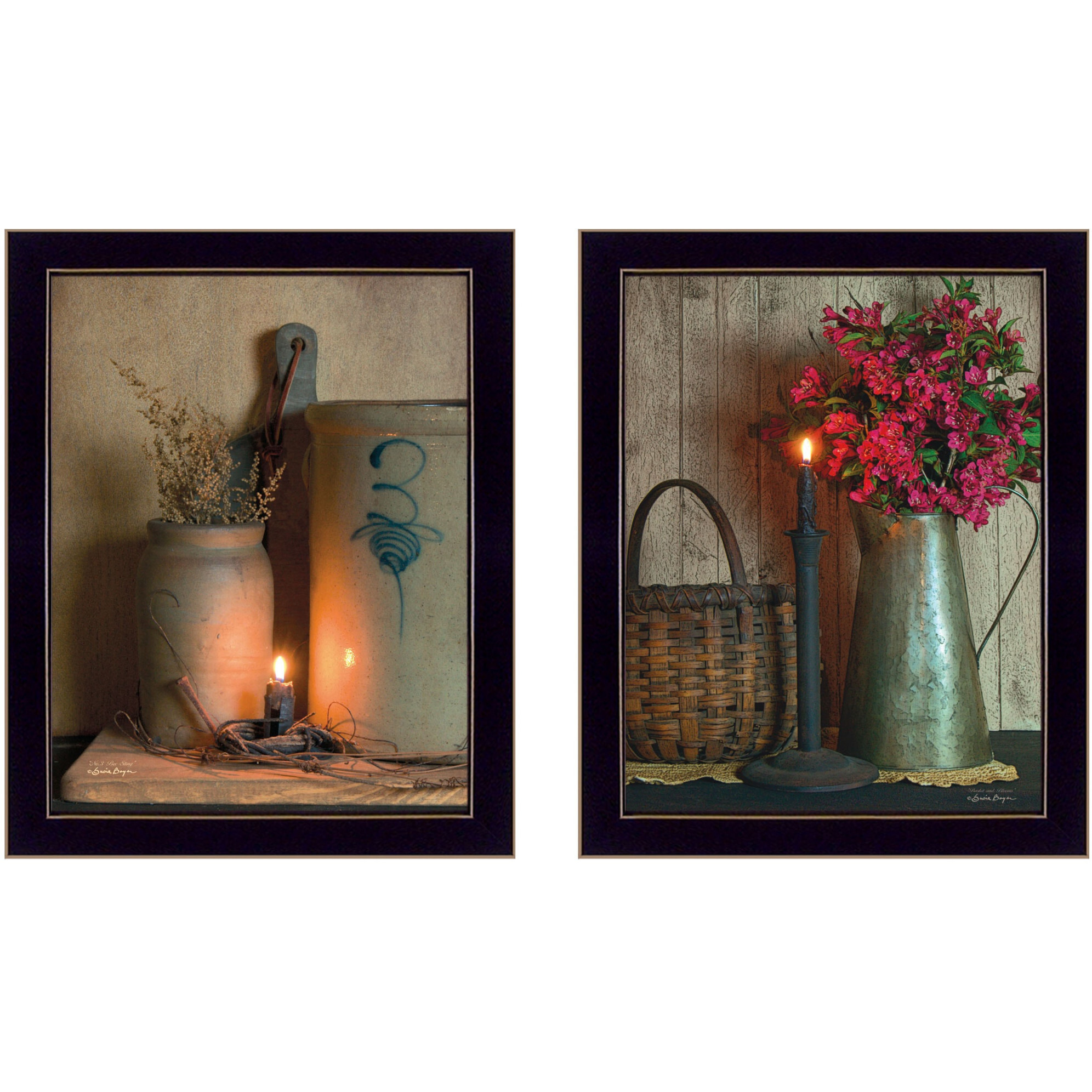 Set Of Two Country Candlelight Black Framed Print Wall Art
