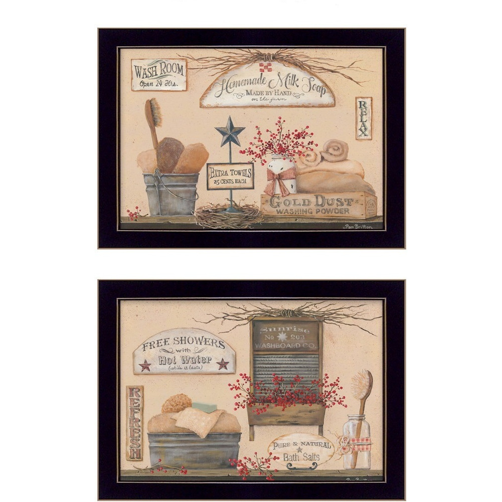 Set Of Two Wash Room Black Framed Print Bathroom Wall Art