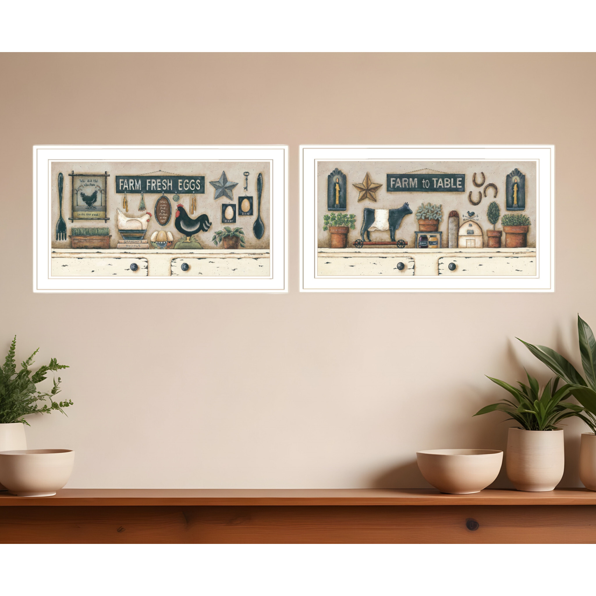 Set Of Two Farm Fresh White Framed Print Wall Art
