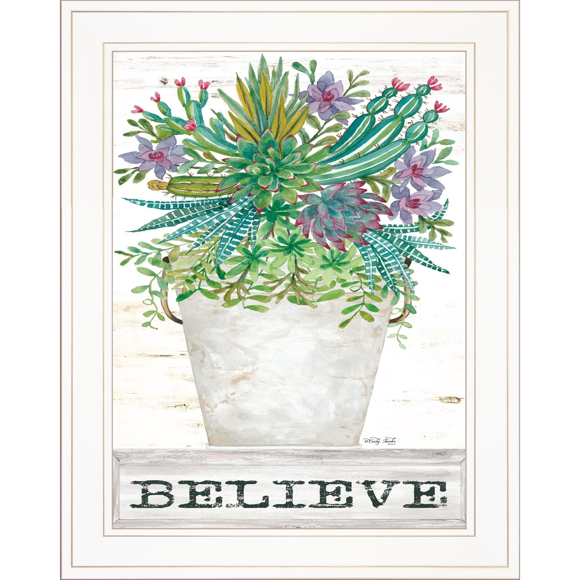 Believe Succulents White Framed Print Wall Art