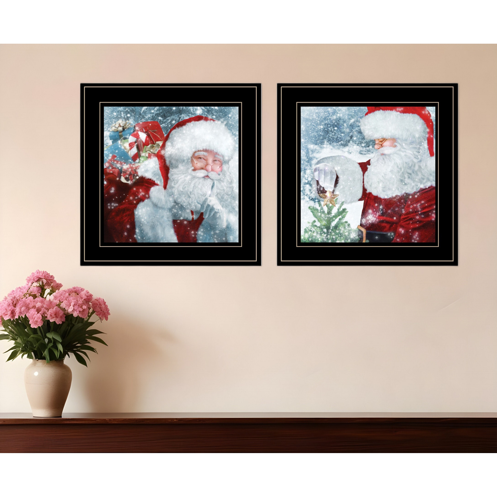 Set Of Two Santas Blessings Black Framed Print Wall Art