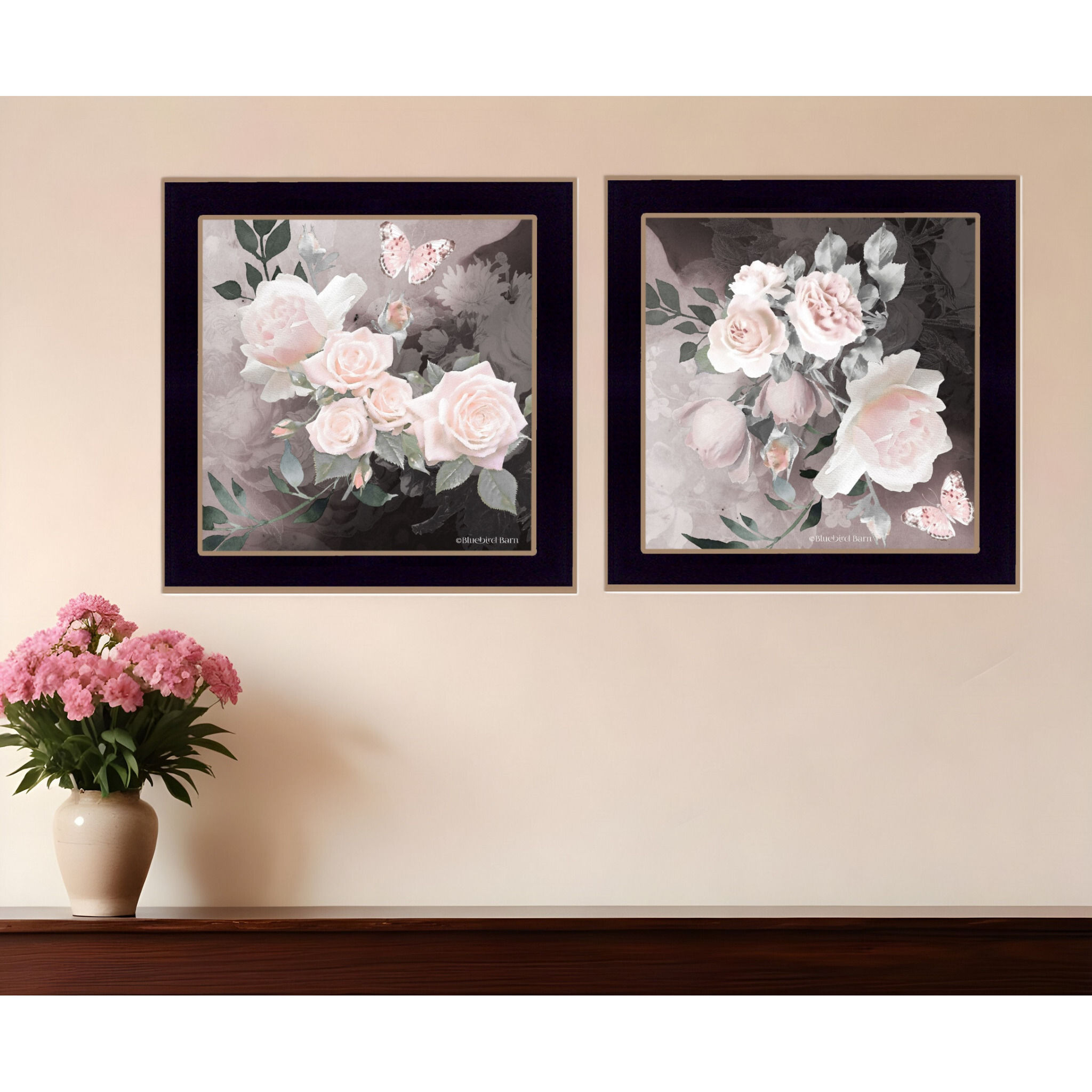 Set Of Two Noir Roses Black Framed Print Wall Art