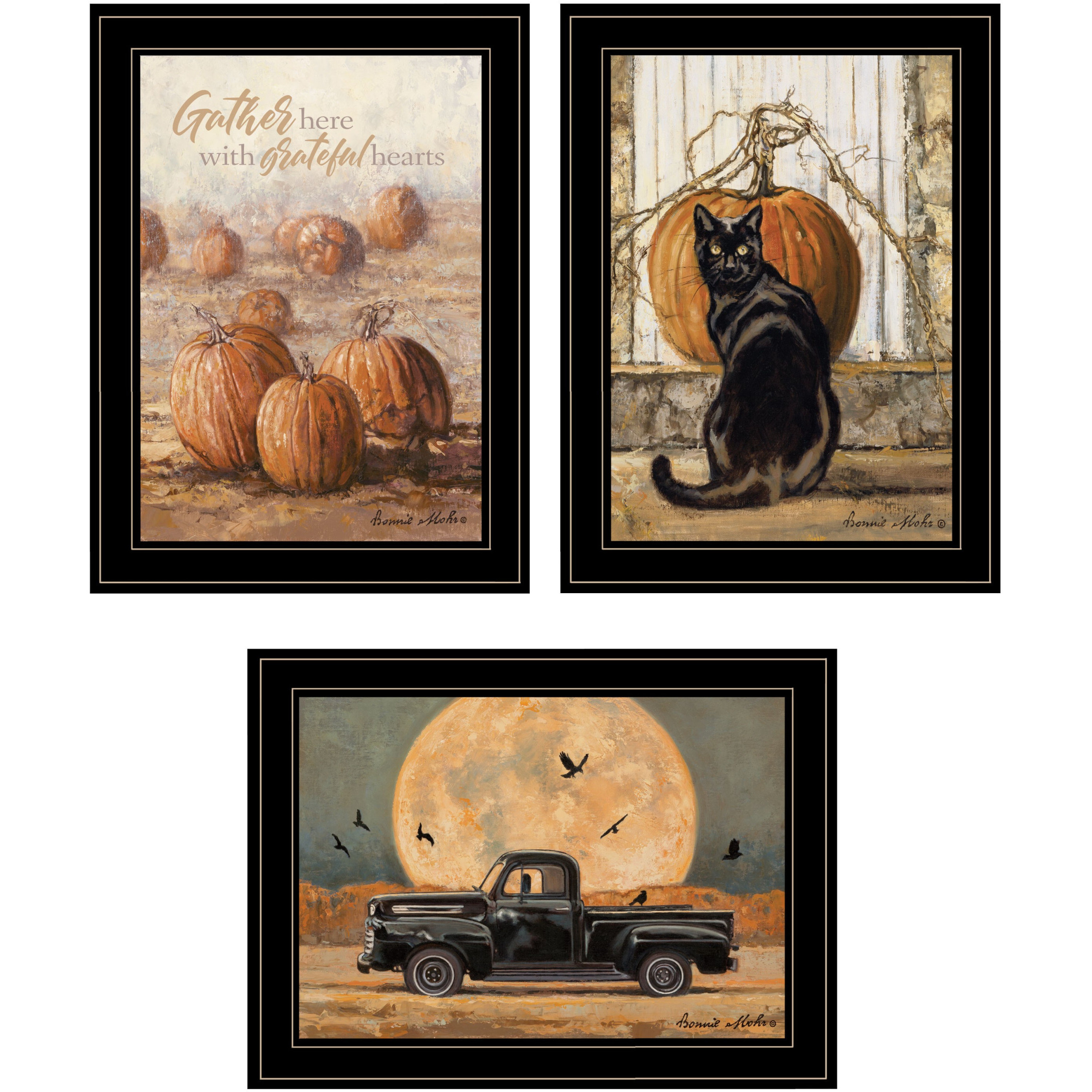 Set Of Three Harvest Moon Black Framed Print Kitchen Wall Art