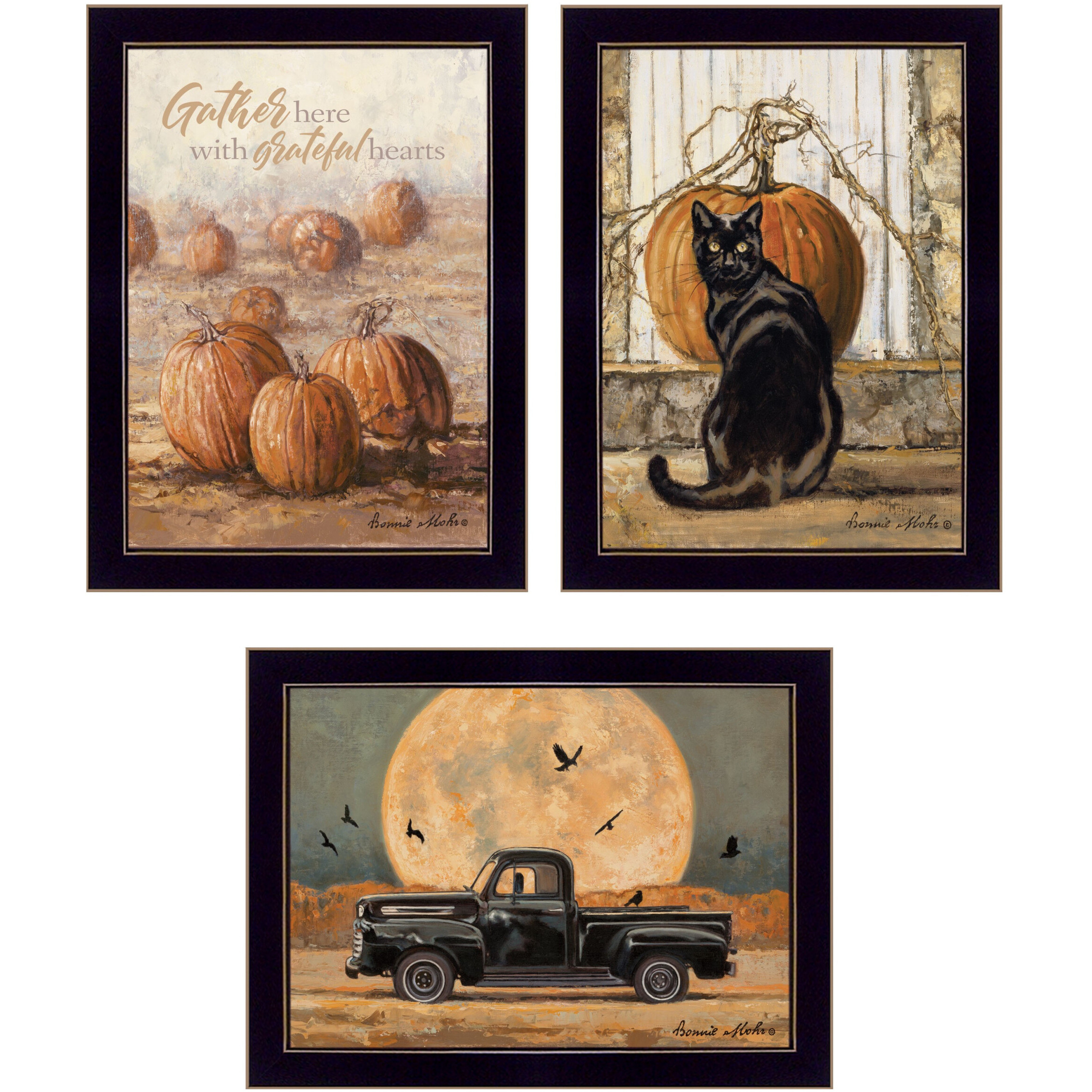 Set Of Three Harvest Moon Black Framed Print Kitchen Wall Art