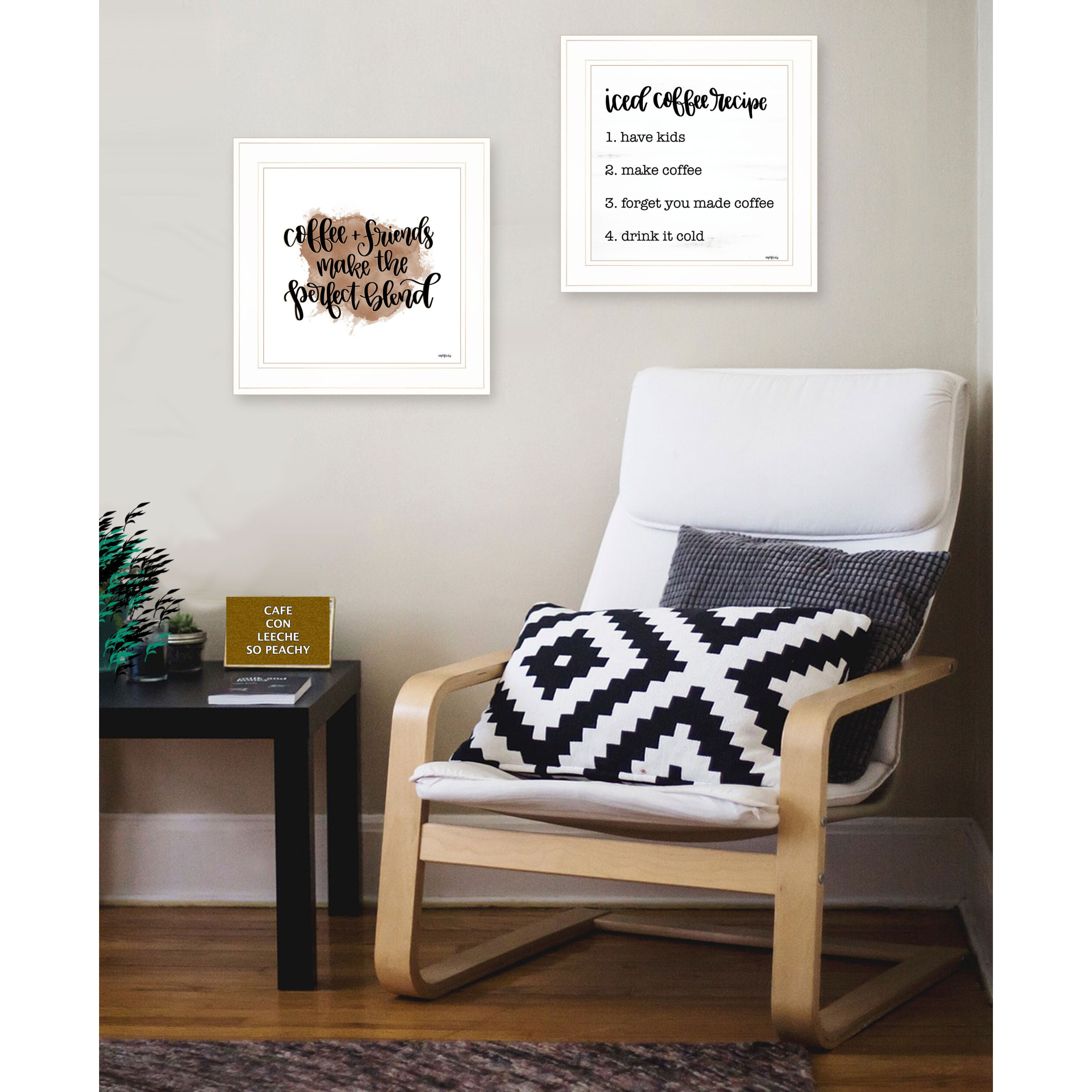Set Of Two Coffee and Friends Recipe White Framed Print Kitchen Wall Art