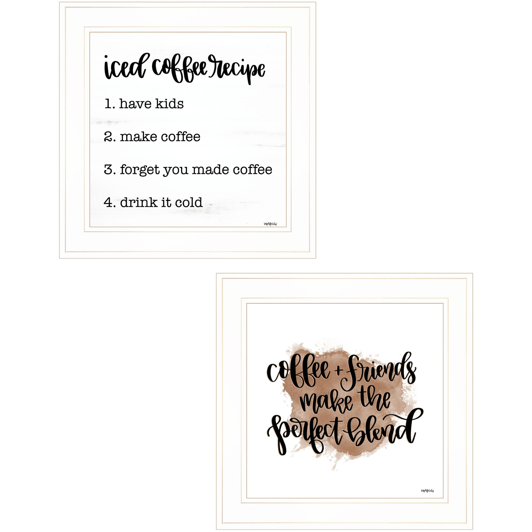 Set Of Two Coffee and Friends Recipe White Framed Print Kitchen Wall Art