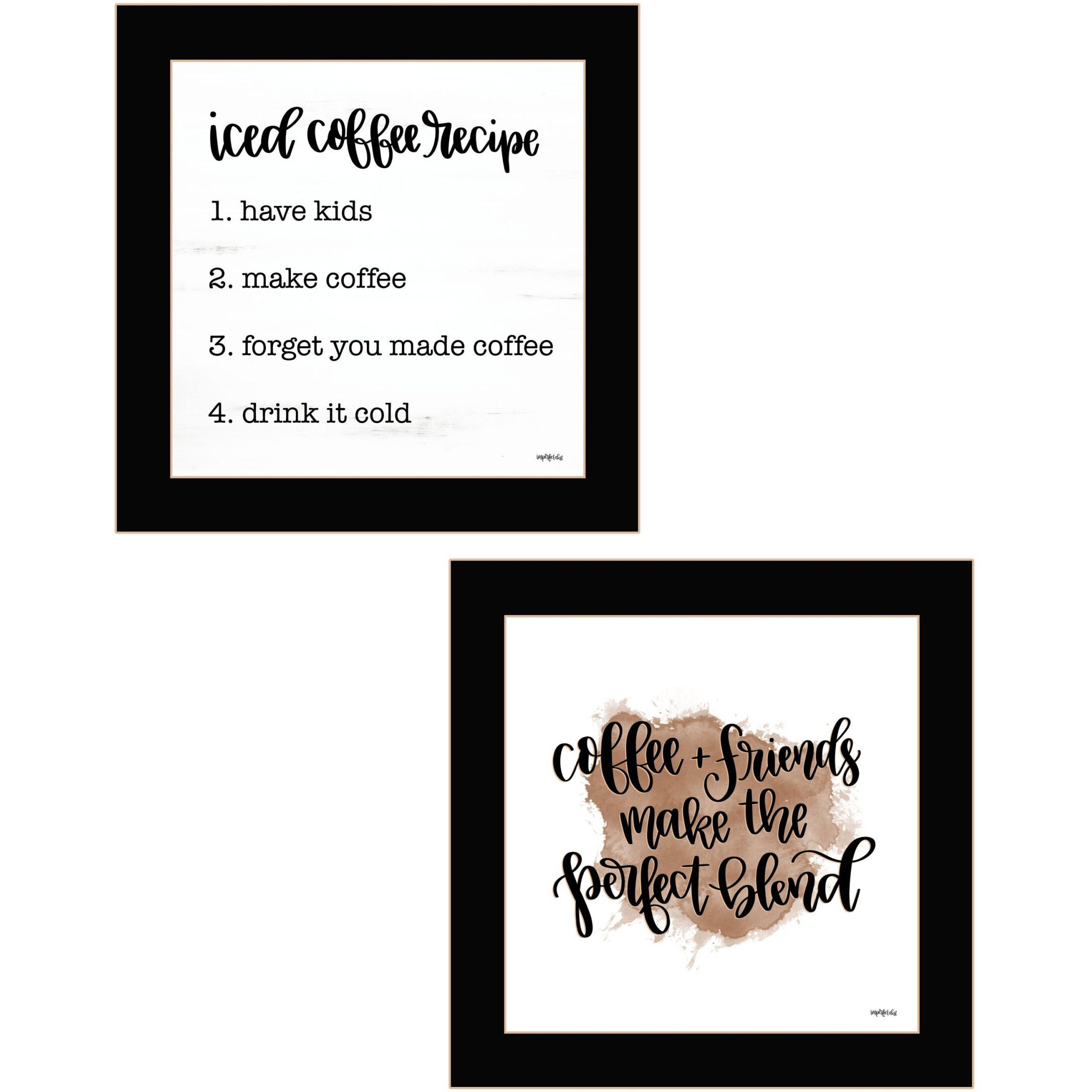 Set Of Two Coffee and Friends Recipe Black Framed Print Kitchen Wall Art