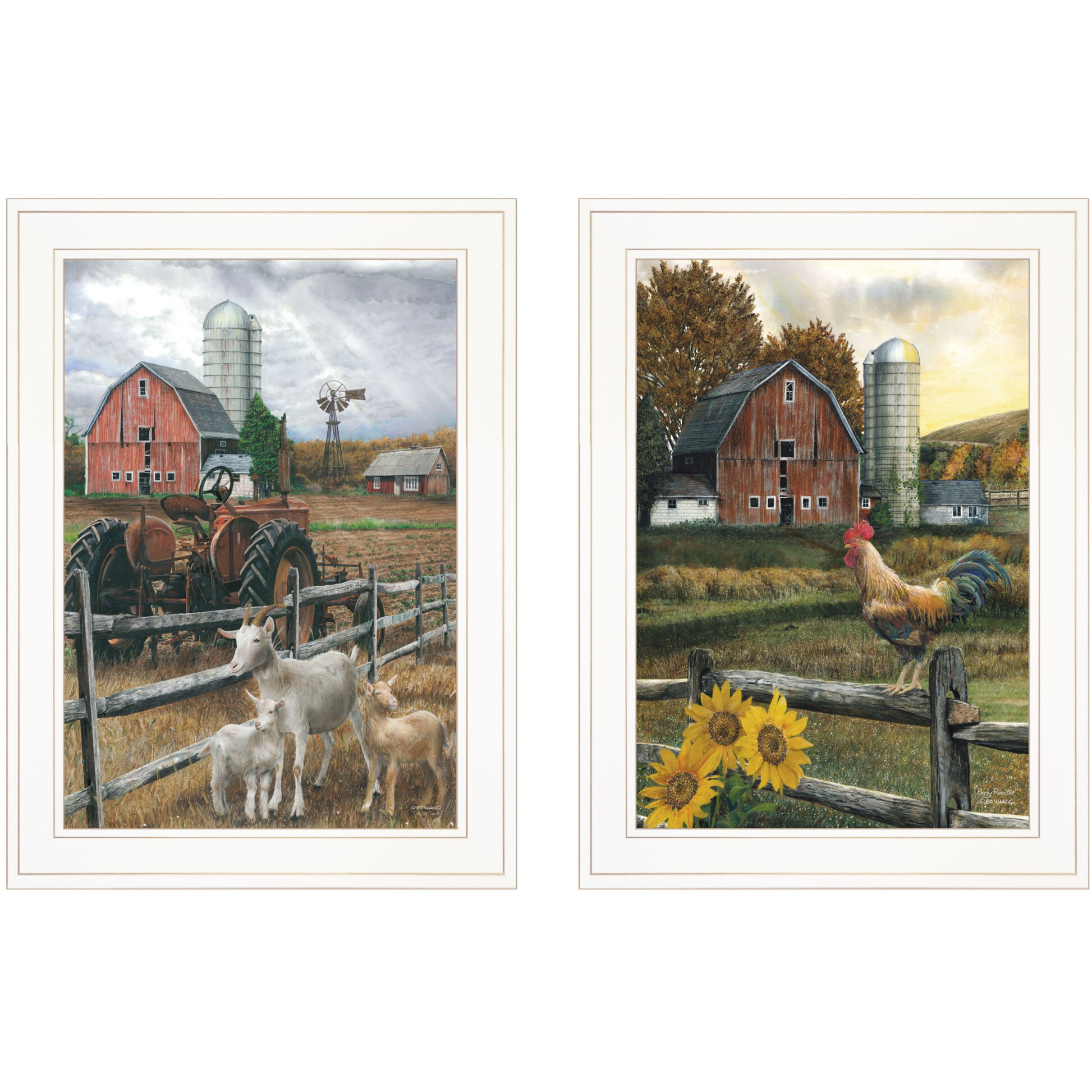 Set Of Two Farm Life White Framed Print Wall Art