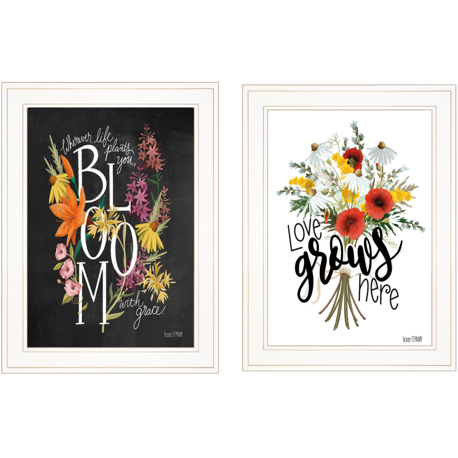 Set Of Two Love and Bloom White Framed Print Wall Art