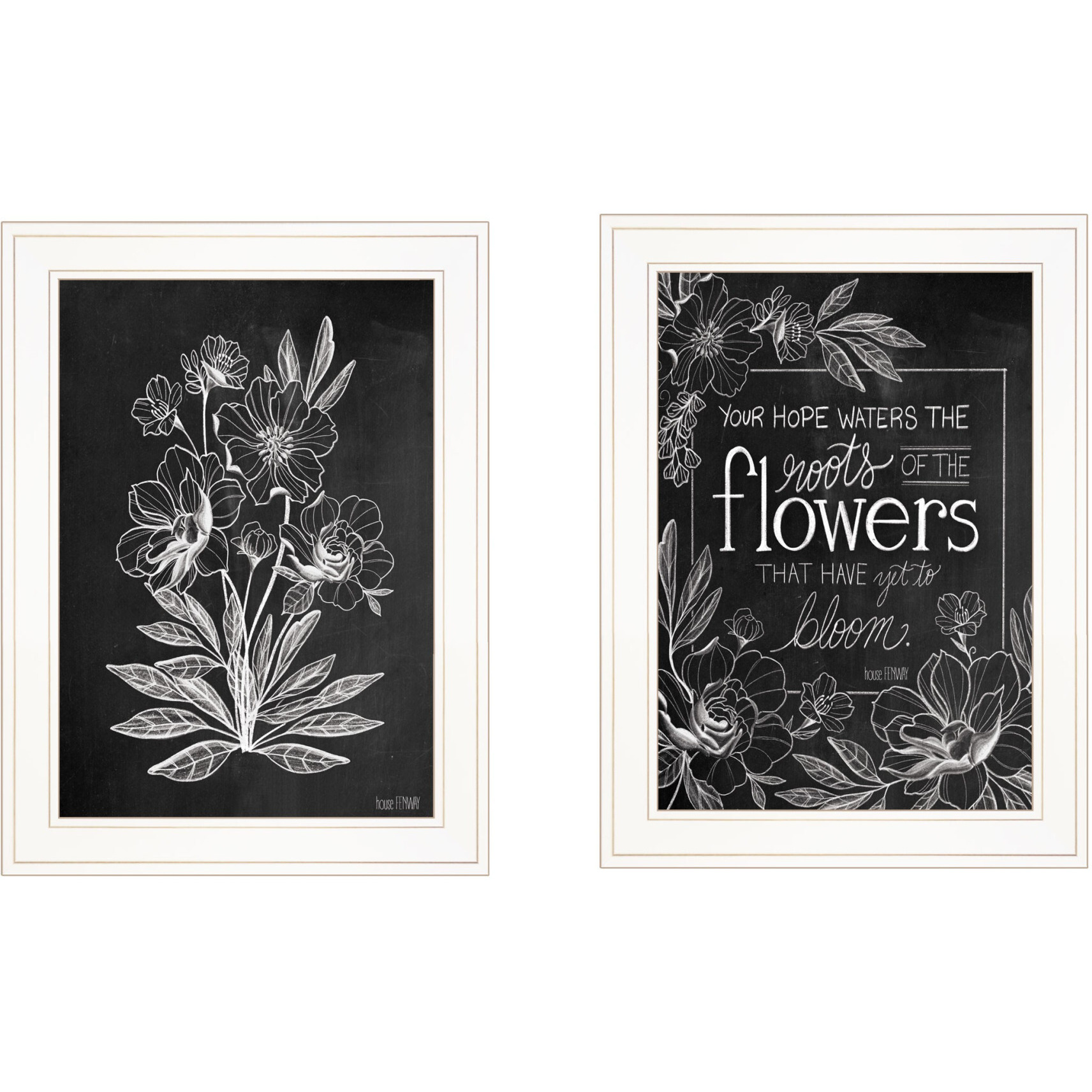 Set Of Two Vintage Flowers in Bloom White Framed Print Wall Art