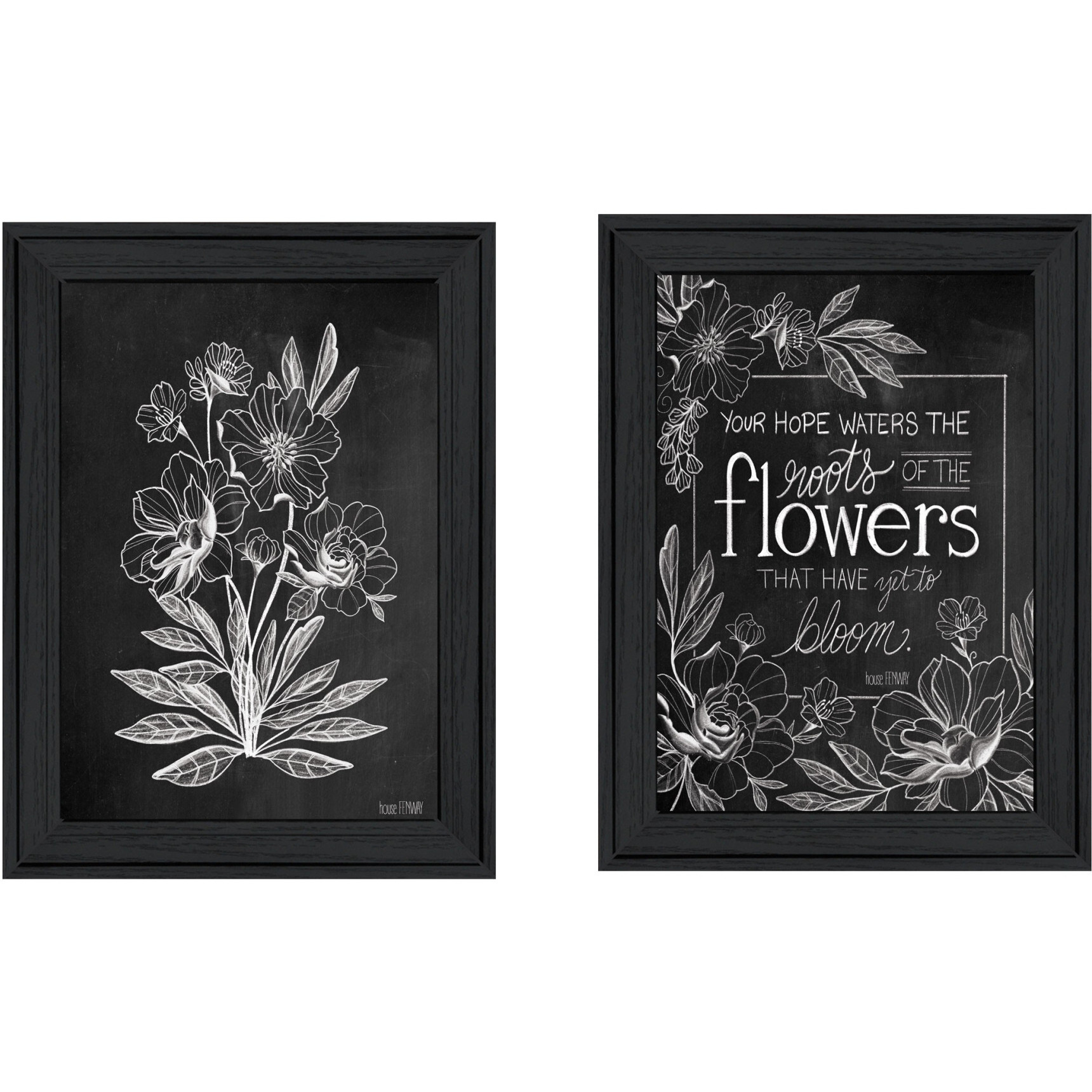 Set Of Two Vintage Flowers in Bloom Black Framed Print Wall Art