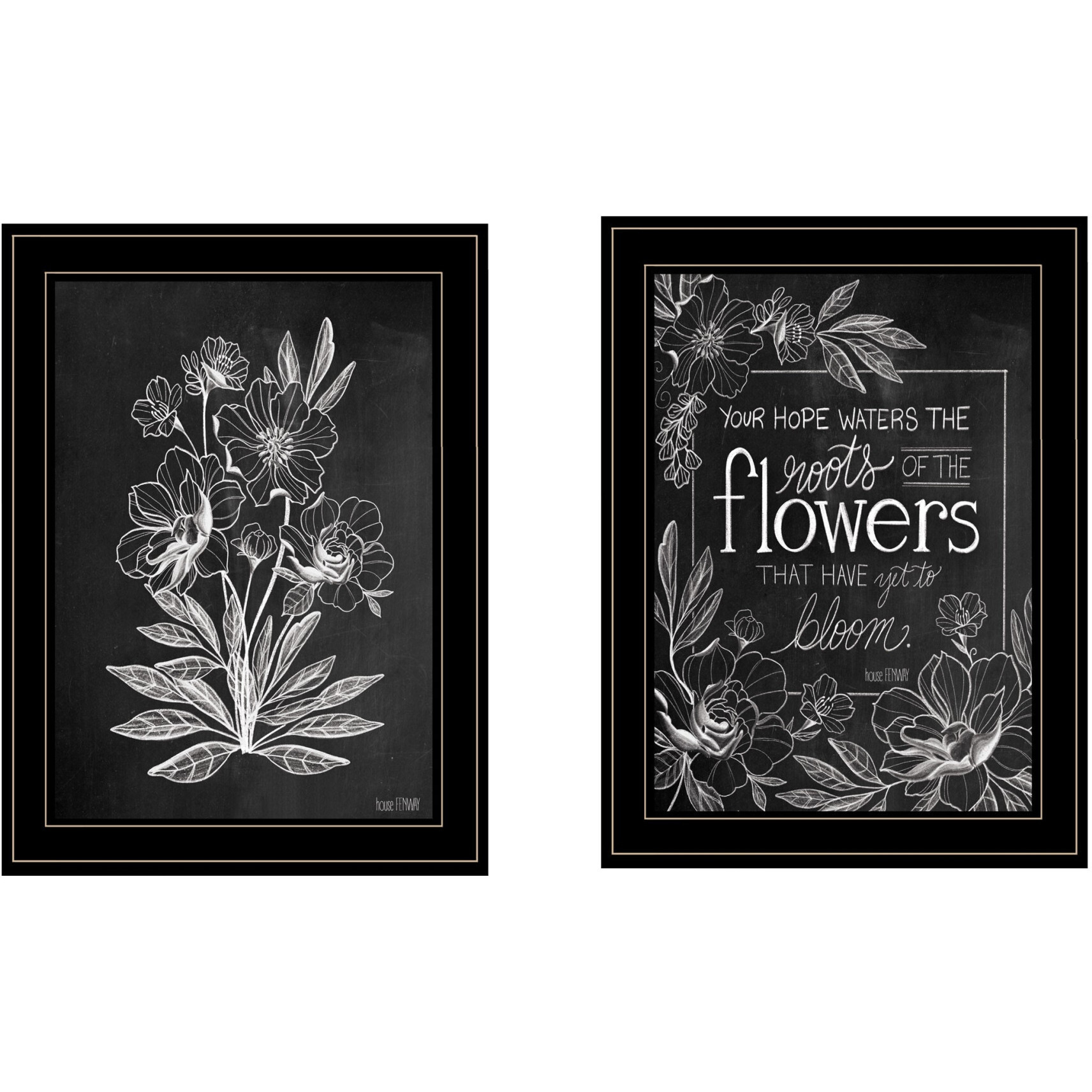 Set Of Two Vintage Flowers in Bloom Black Framed Print Wall Art