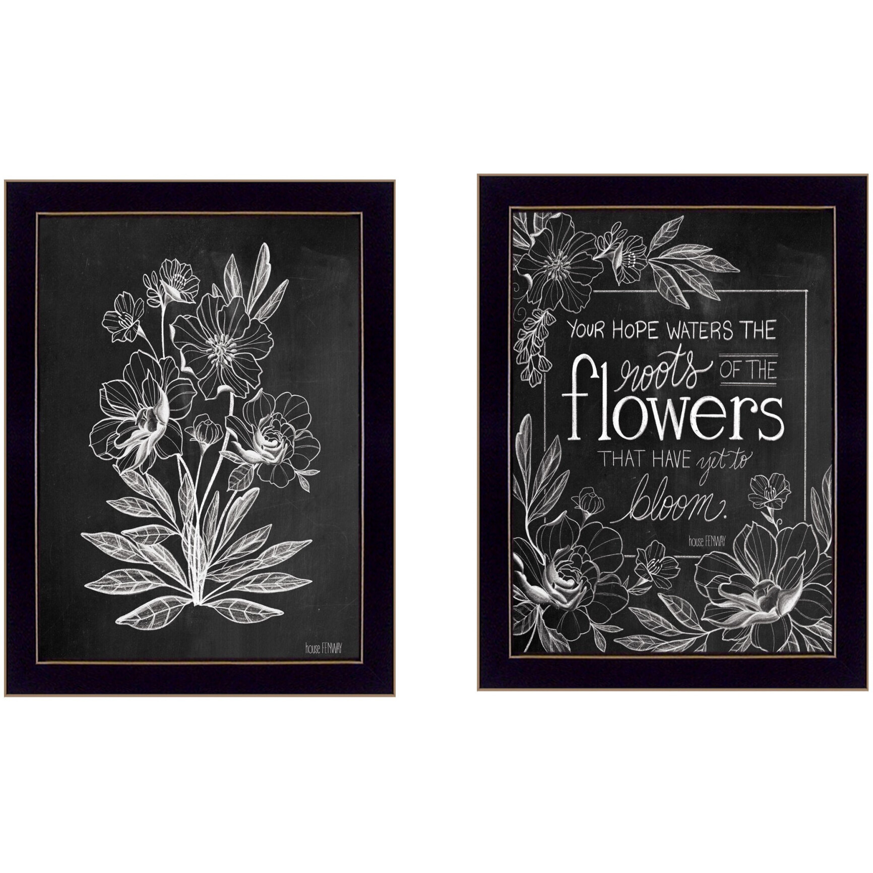 Set Of Two Vintage Flowers in Bloom Black Framed Print Wall Art