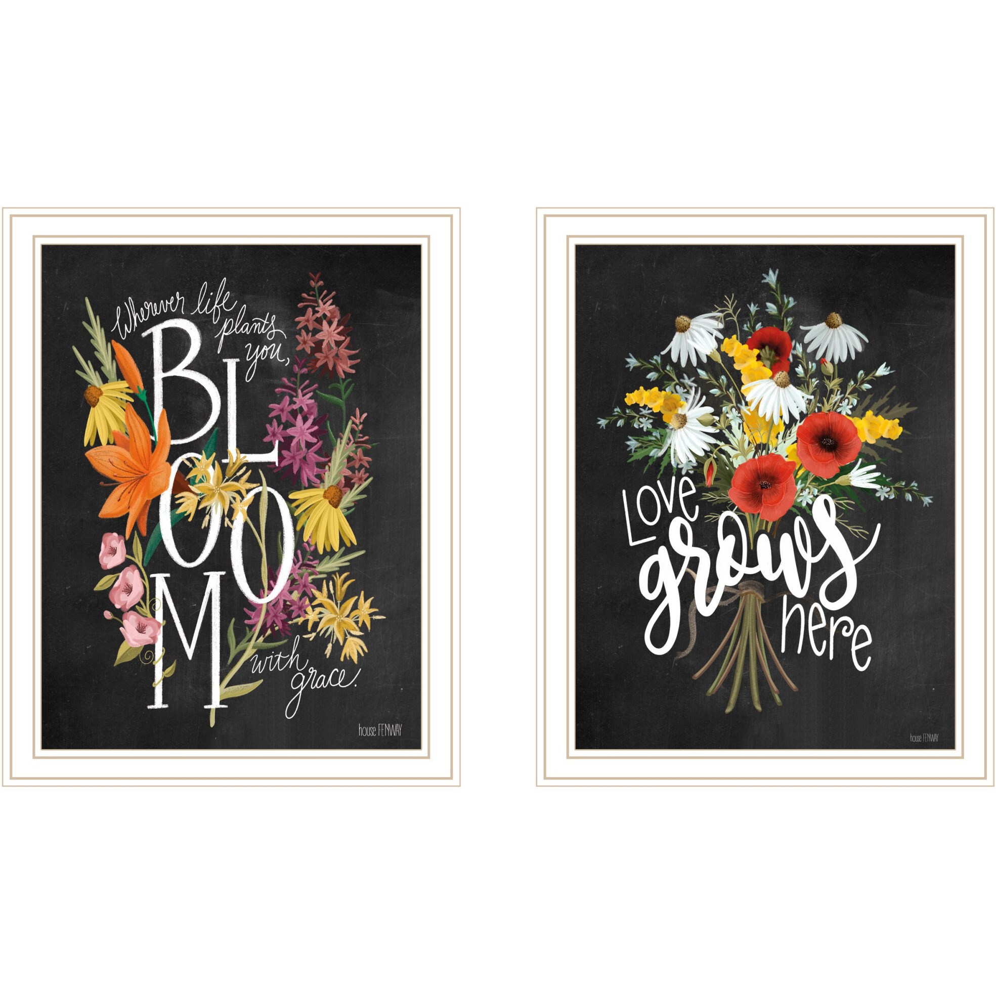 Set Of Two Love Grows Here White Framed Print Wall Art