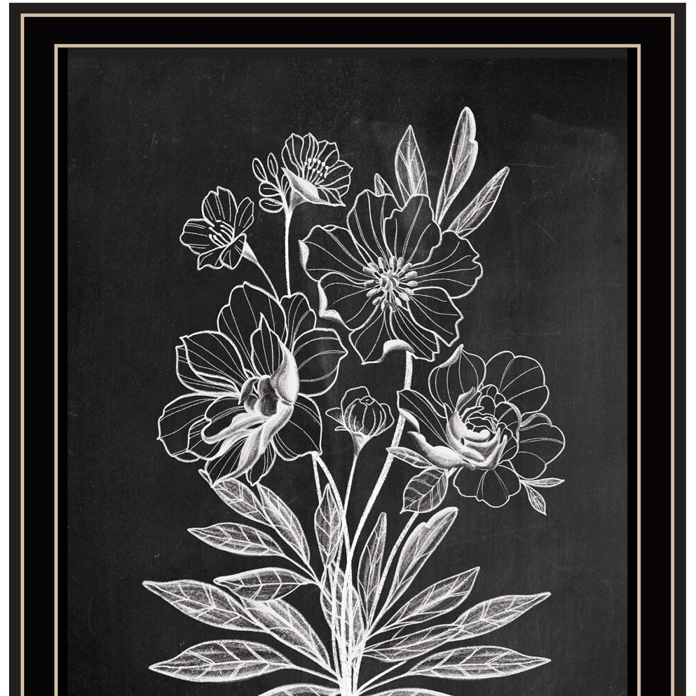 Set Of Two Vintage Chalkboard Blooms Black Framed Print Wall Art