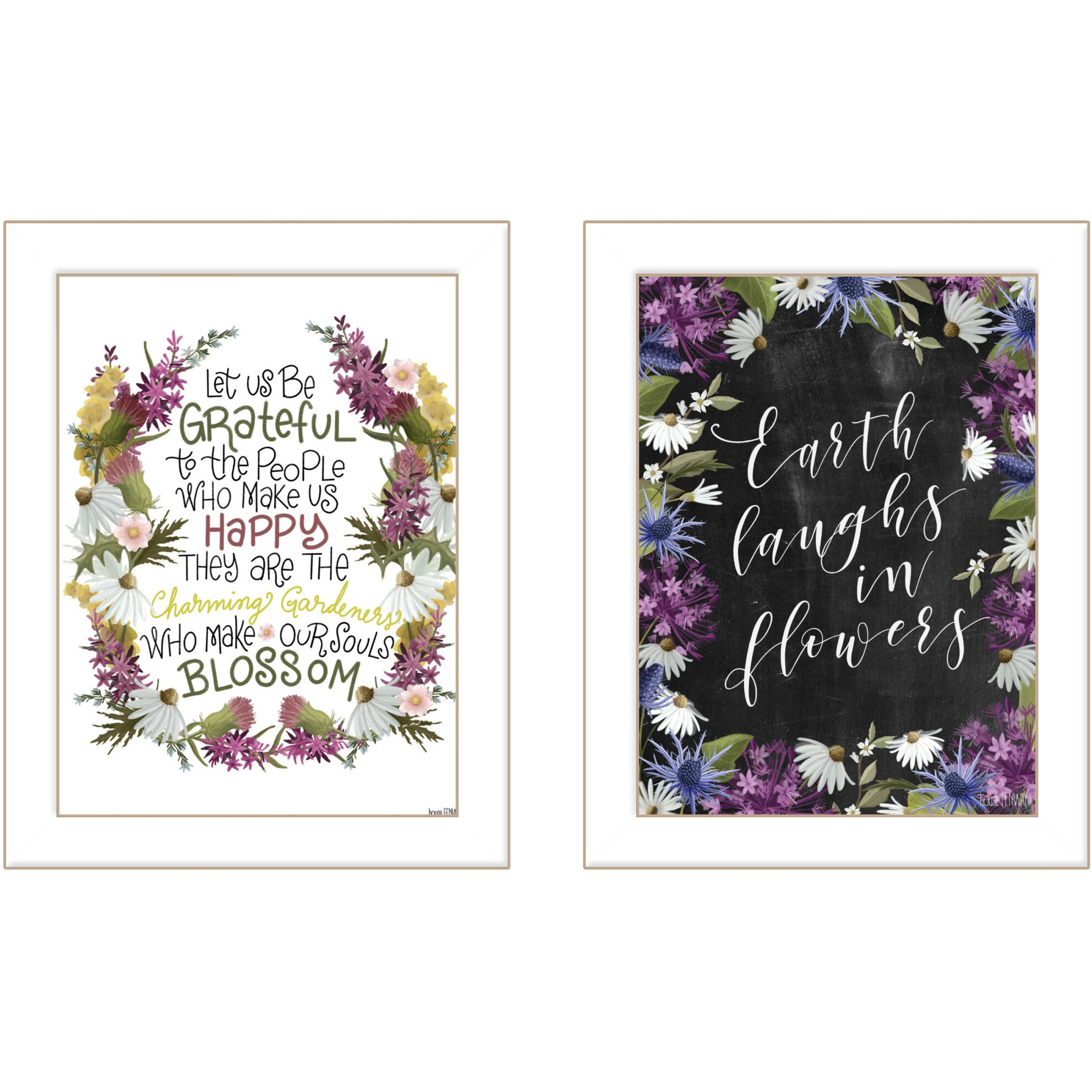 Set Of Two Flowers Make Us Laugh White Framed Print Wall Art
