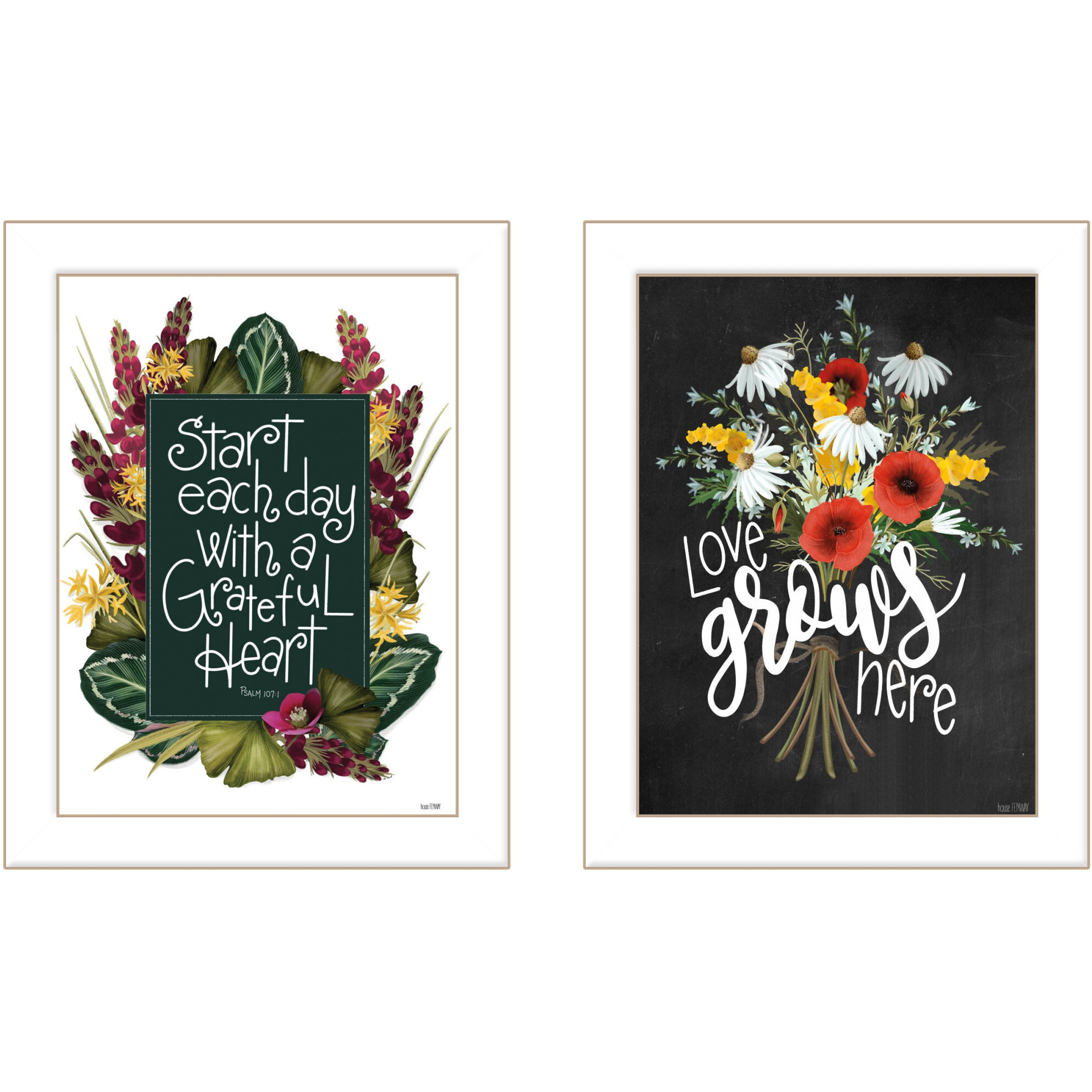 Set Of Two With Grateful Hearts White Framed Print Wall Art