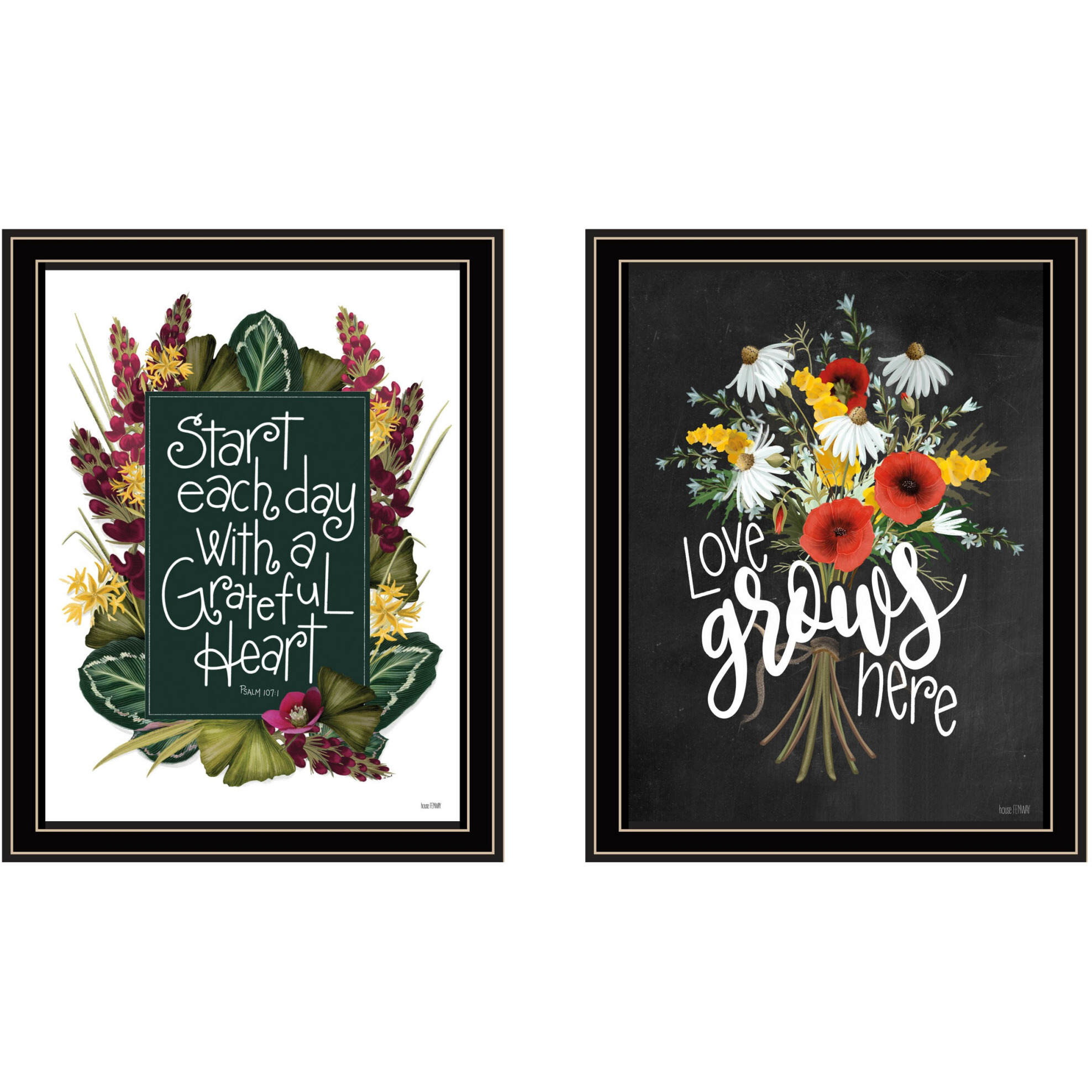 Set Of Two With Grateful Hearts Black Framed Print Wall Art