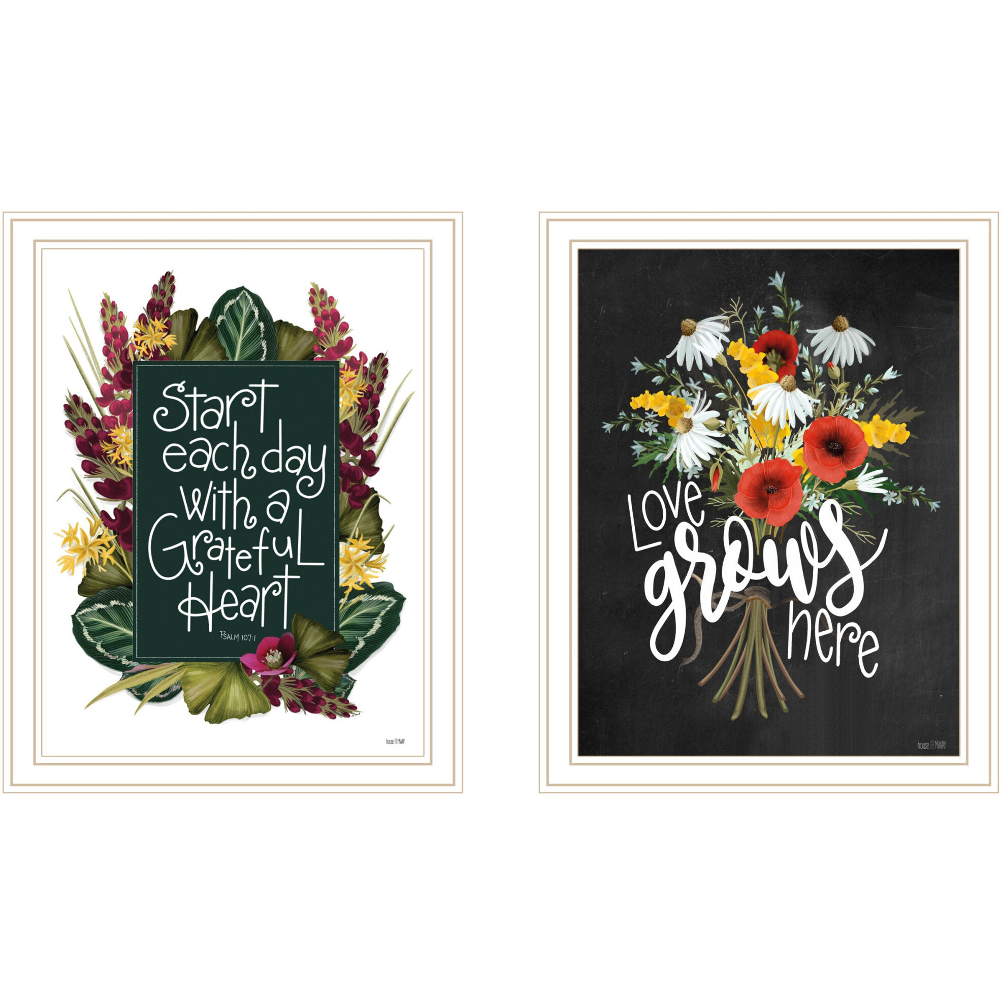 Set Of Two With Grateful Hearts White Framed Print Wall Art