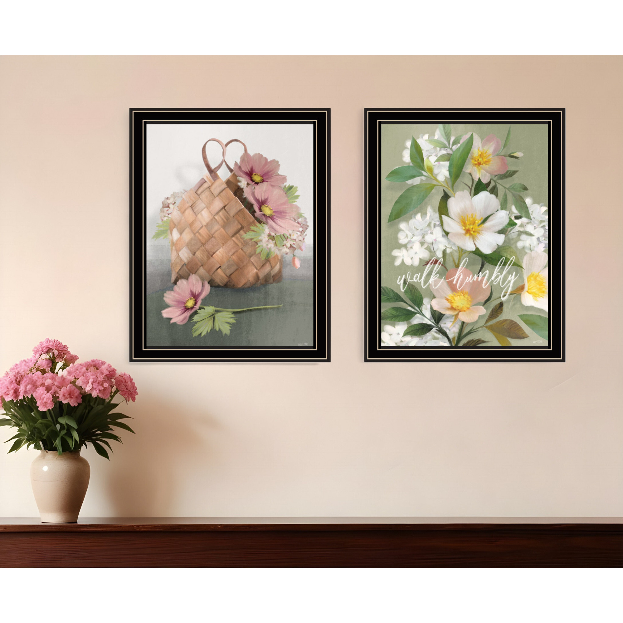 Set Of Two Farmhouse Daisies Black Framed Print Wall Art