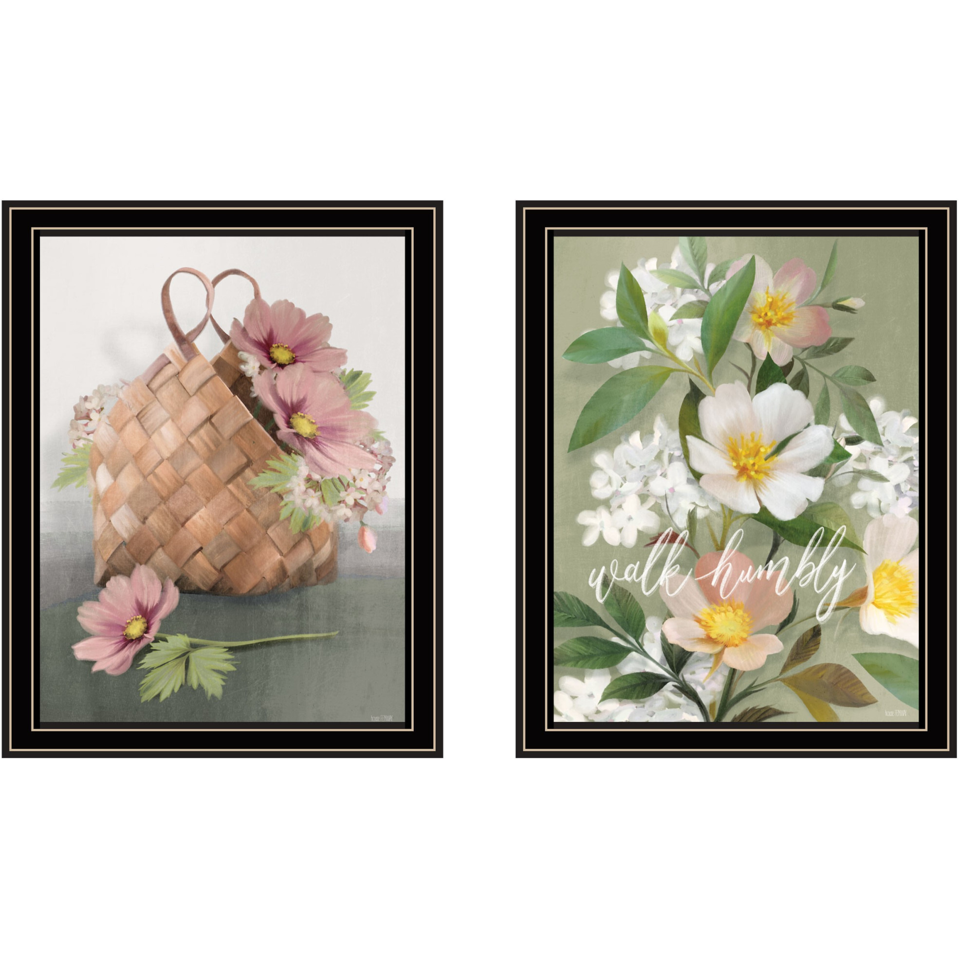 Set Of Two Farmhouse Daisies Black Framed Print Wall Art