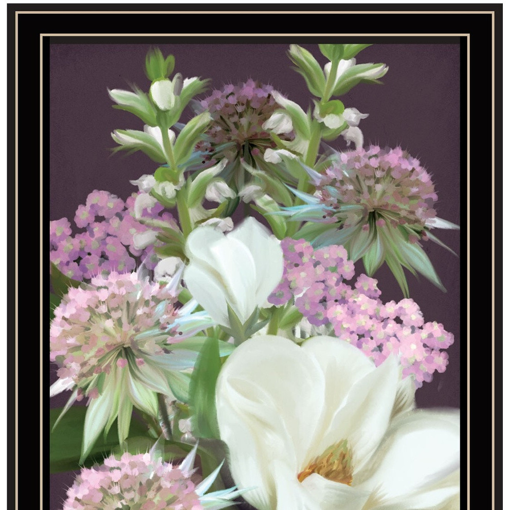 Set Of Two Lilac and Wild Plum Bouquet Black Framed Print Wall Art