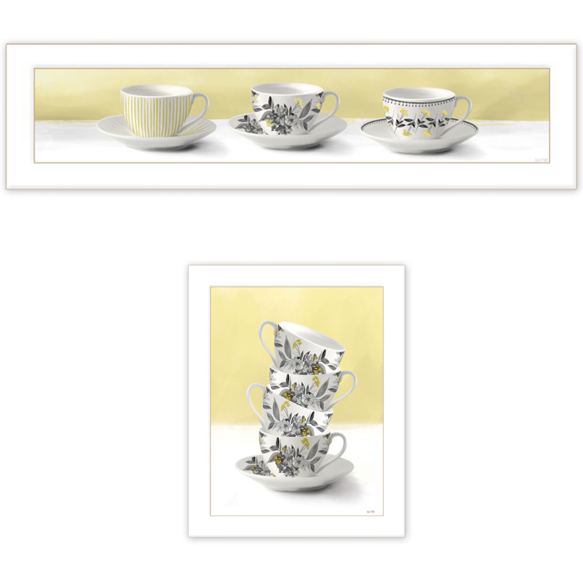 Set Of Two Teacups White Framed Print Kitchen Wall Art