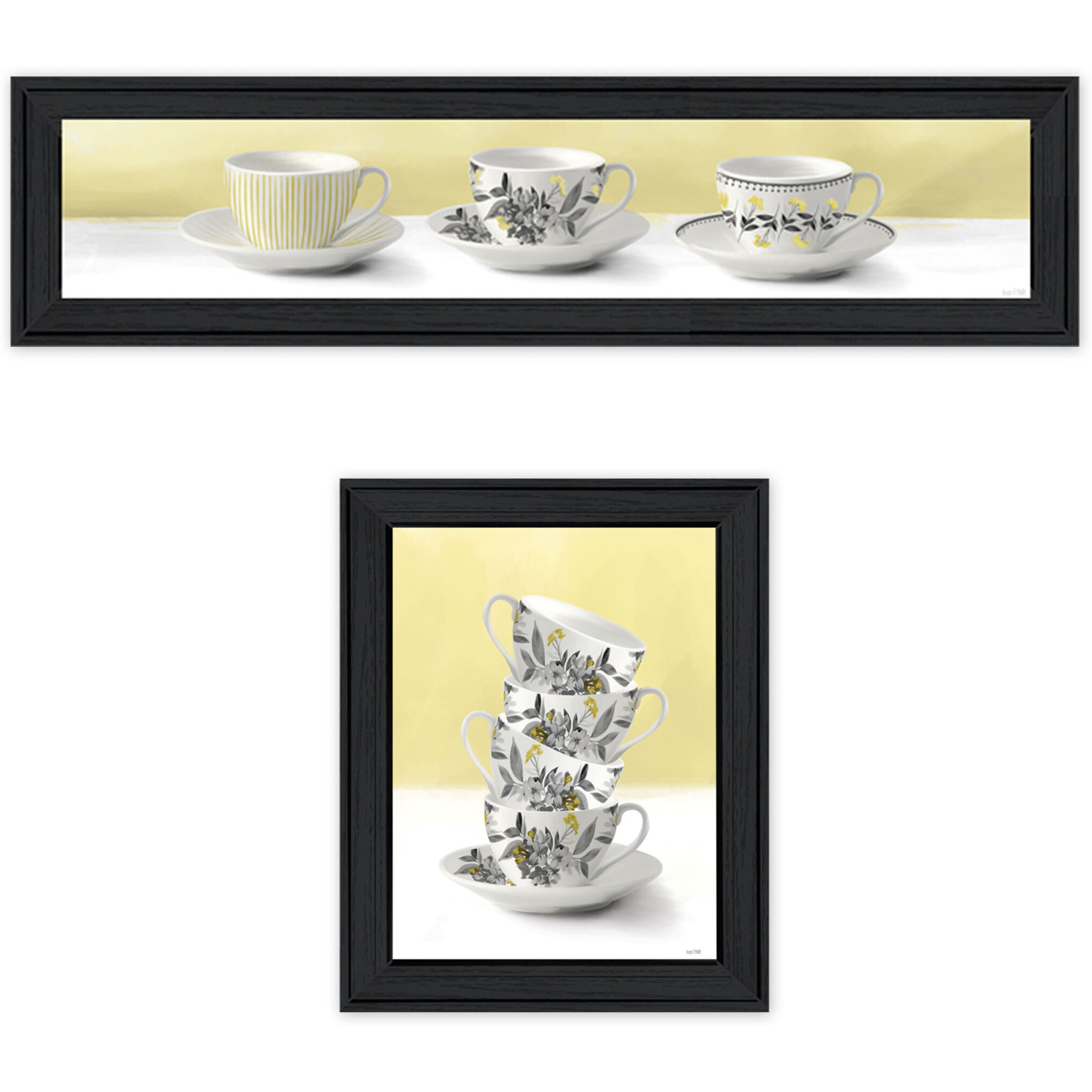 Set Of Two Teacups Black Framed Print Kitchen Wall Art