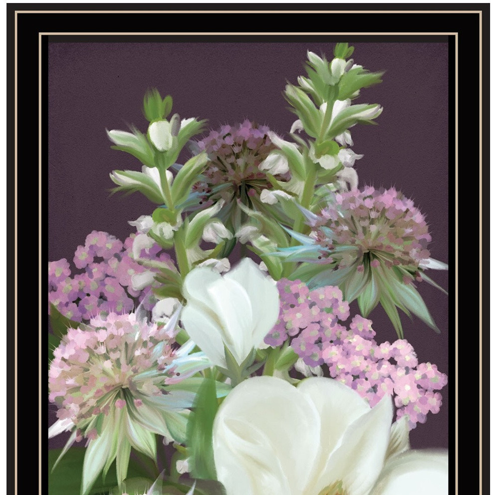 Set Of Two Lilac and Wild Plum Bouquet Black Framed Print Wall Art