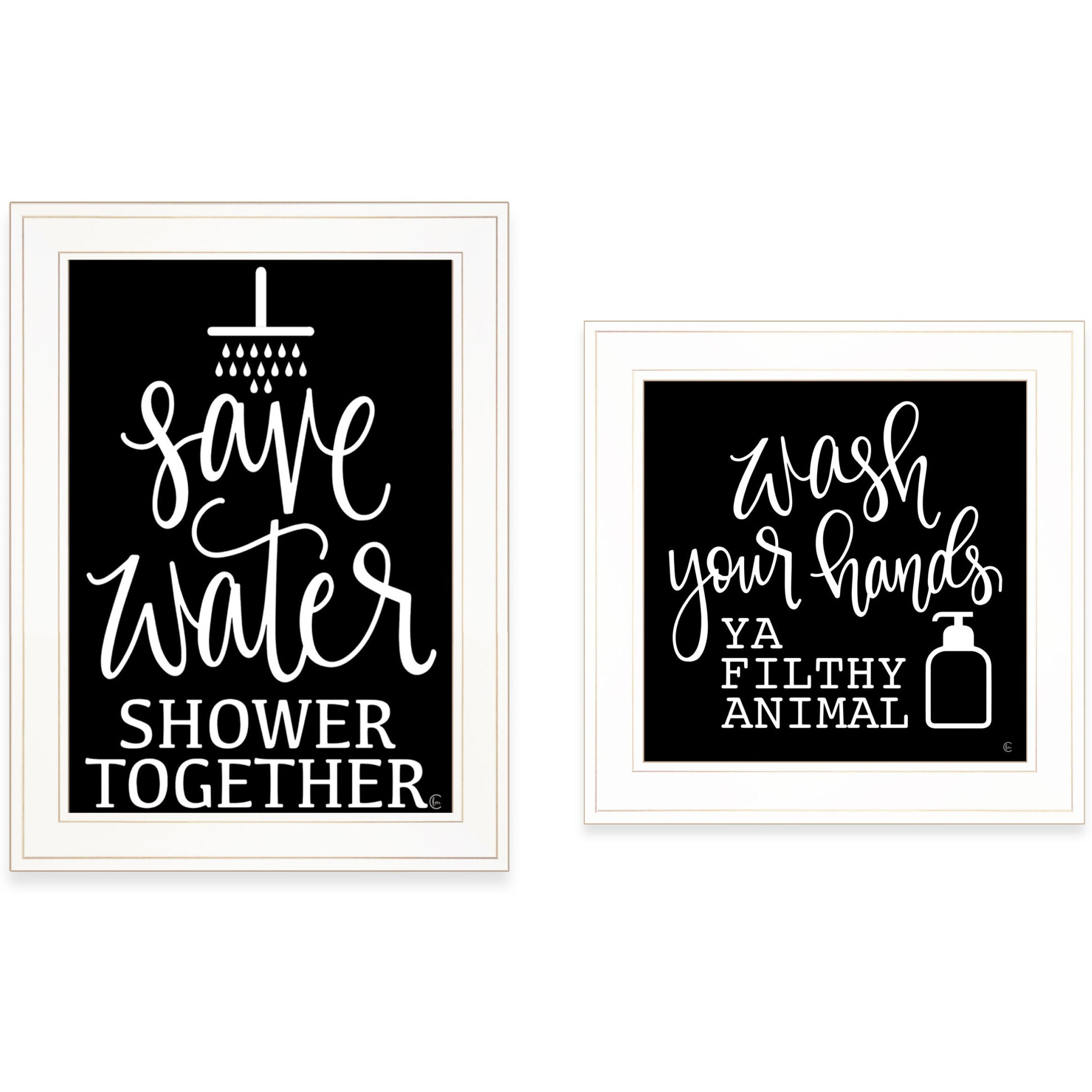Set Of Two Wash Up White Framed Print Bathroom Wall Art