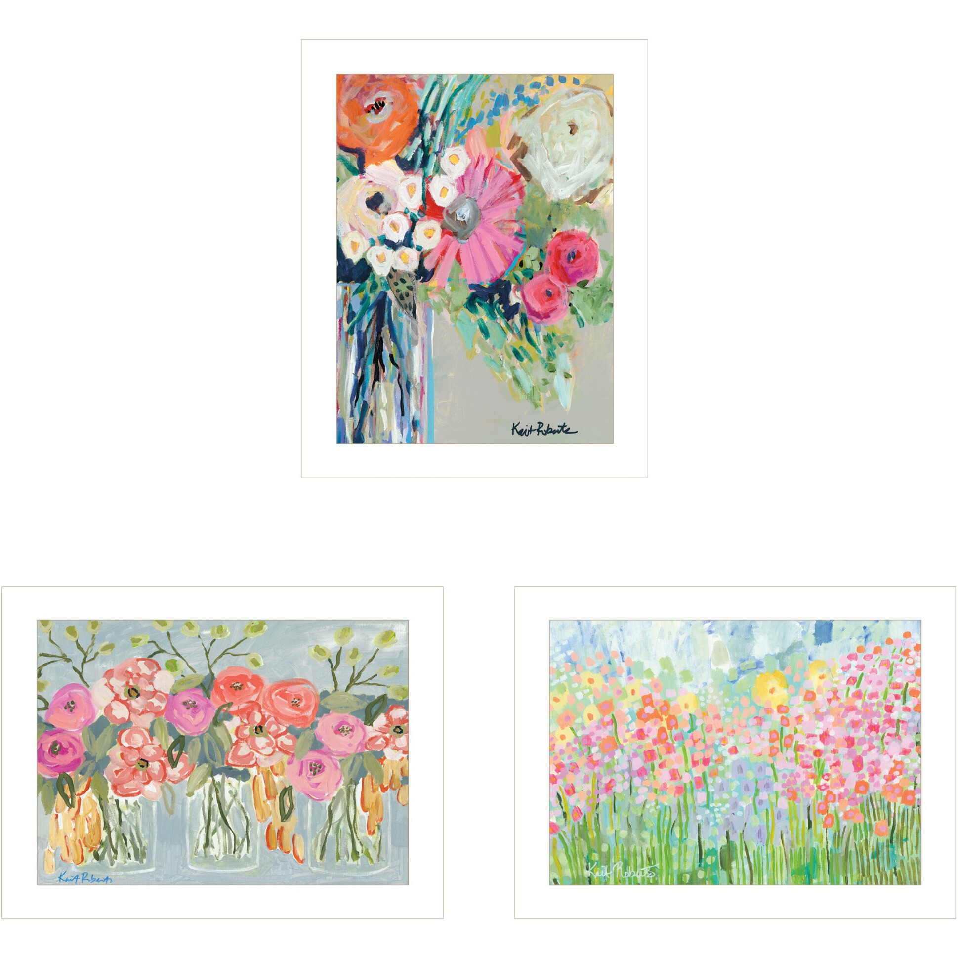 Set Of Three Garden Flowers White Framed Print Wall Art