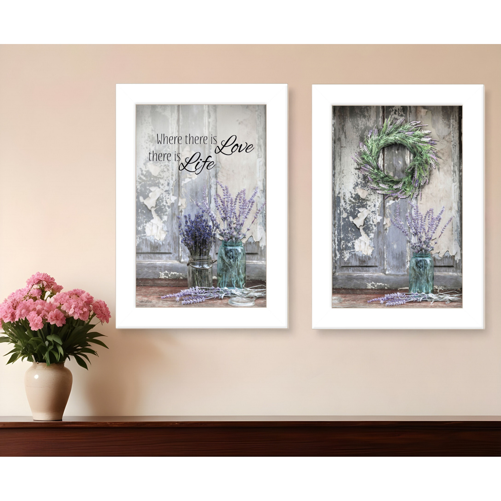 Set Of Two Love and Memories White Framed Print Wall Art