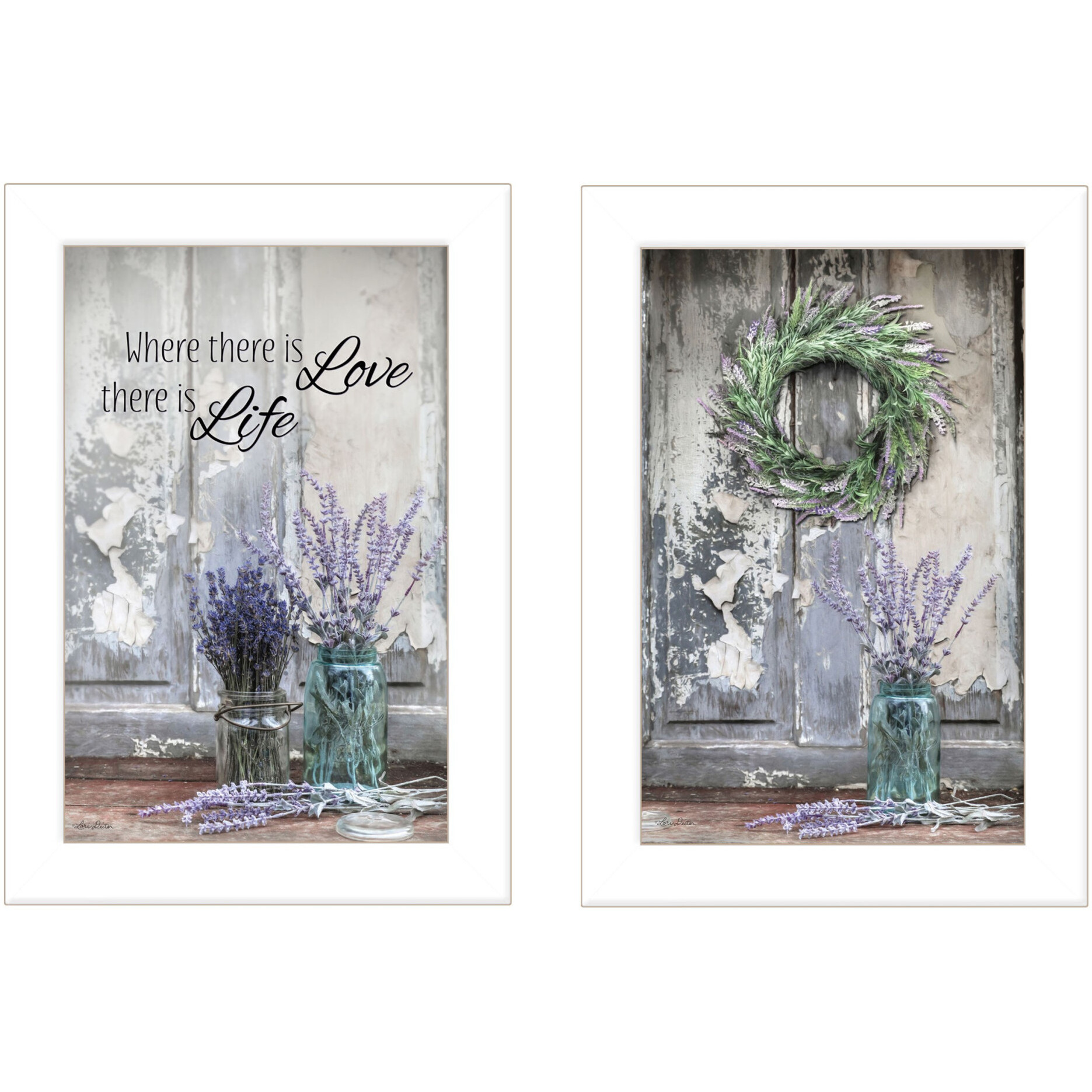 Set Of Two Love and Memories White Framed Print Wall Art