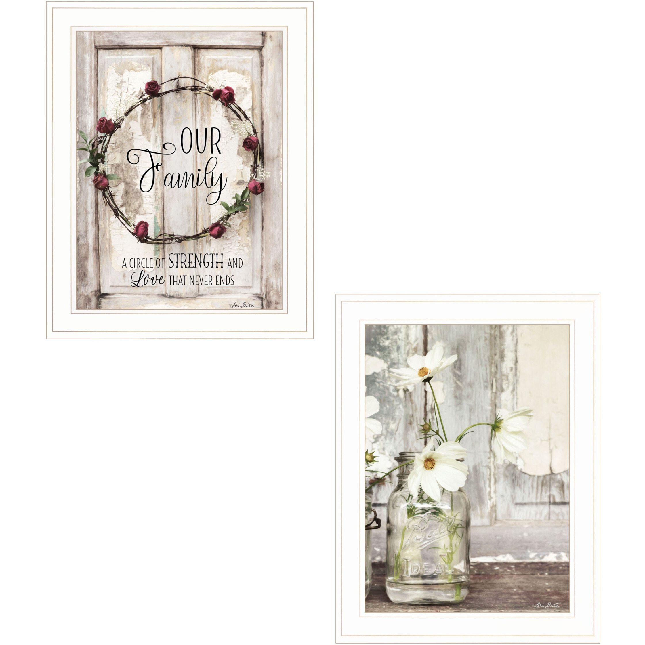 Set Of Two Our Family Blossoms White Framed Print Wall Art