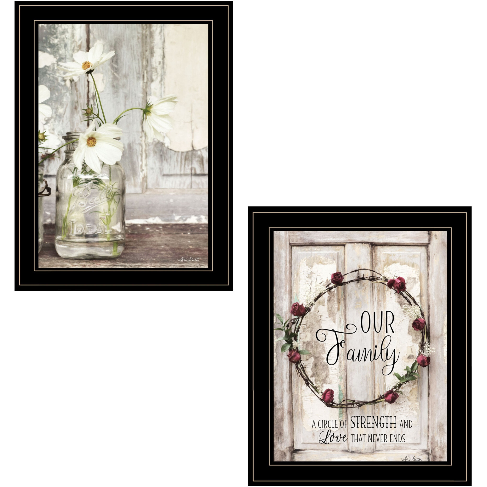 Set Of Two Our Family Blossoms Black Framed Print Wall Art