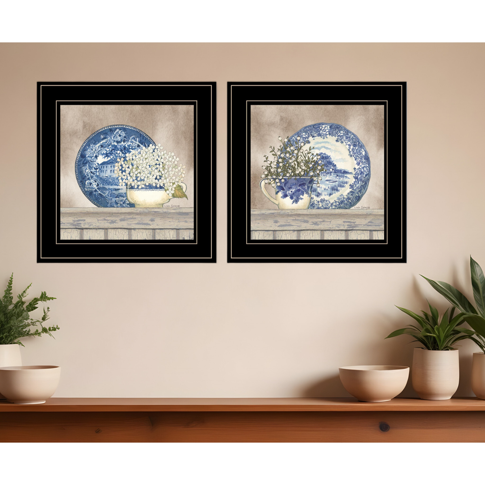 Set Of Two The Farmhouse Blues Black Framed Print Wall Art
