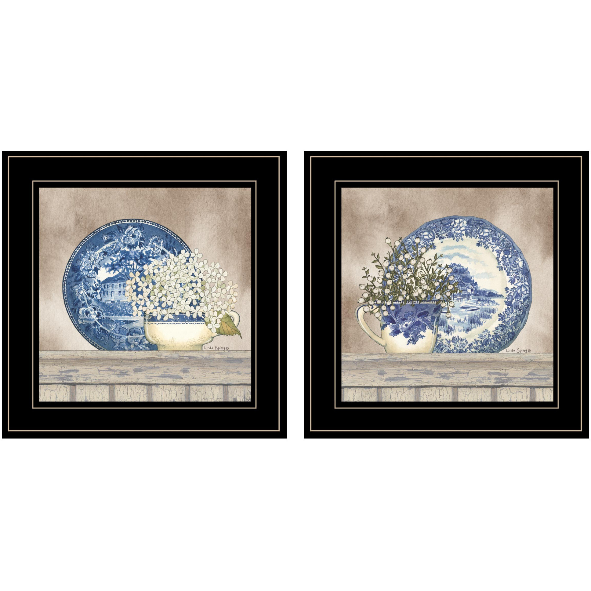 Set Of Two The Farmhouse Blues Black Framed Print Wall Art