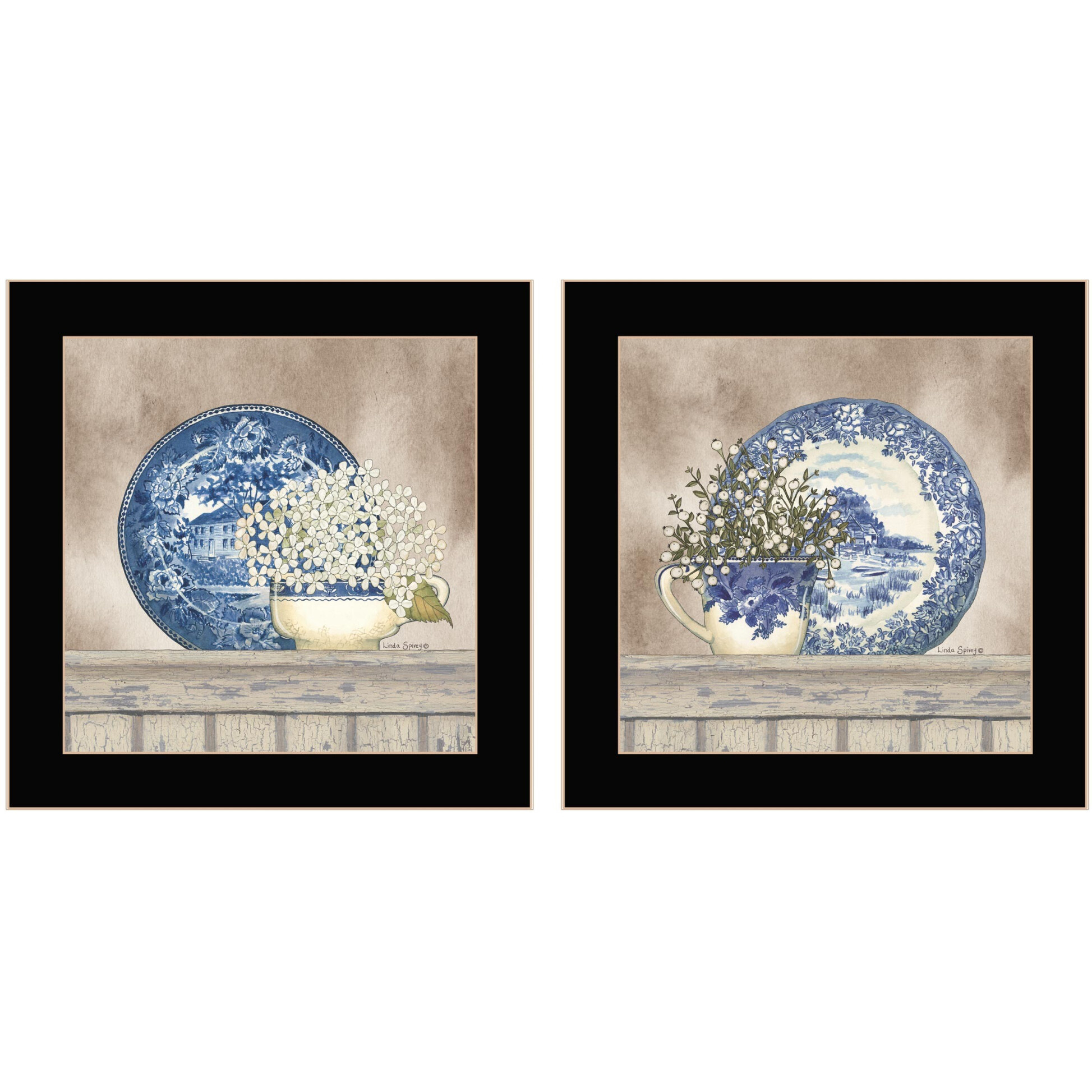 Set Of Two The Farmhouse Blues Black Framed Print Wall Art