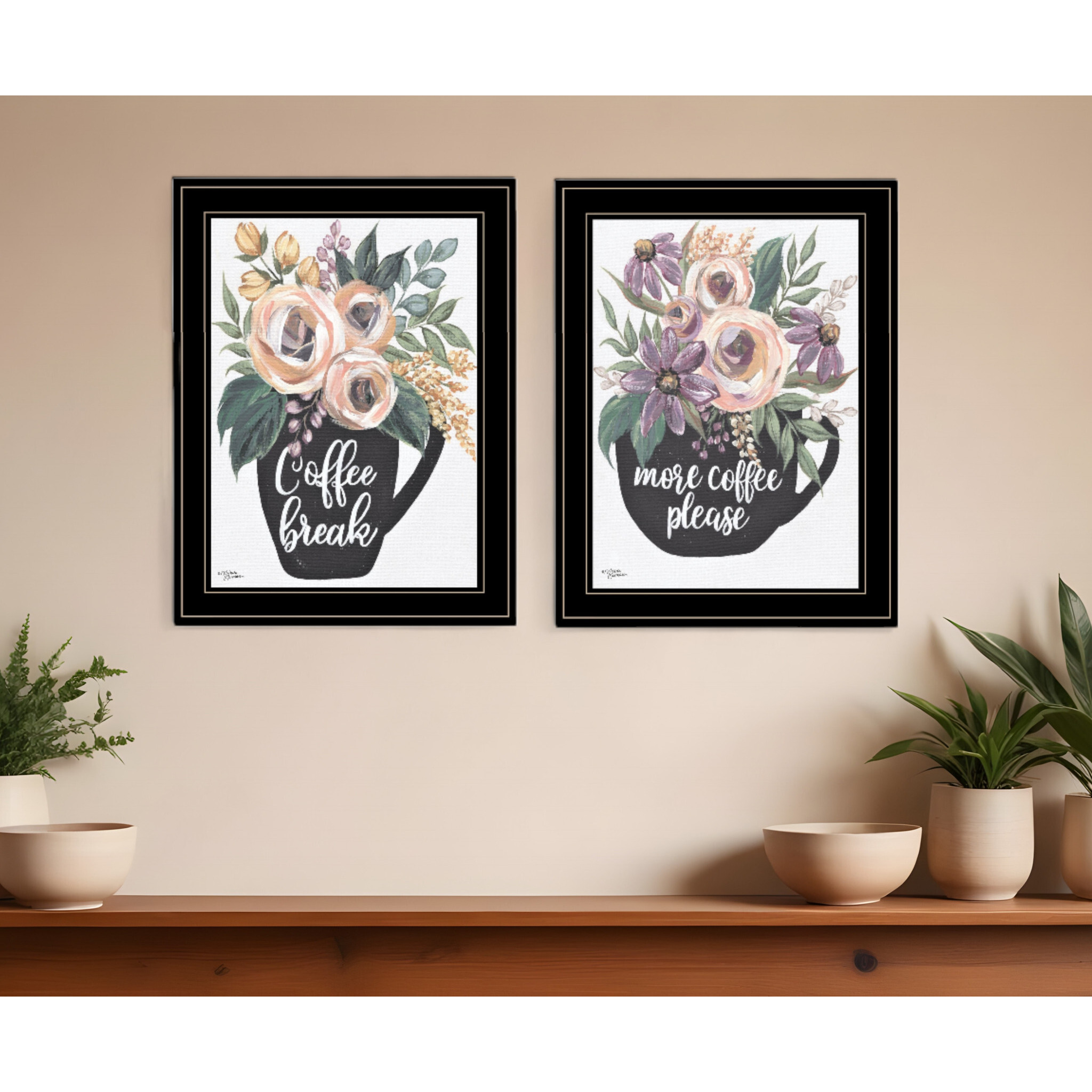 Set Of Two More Coffee Please or Coffee Break Black Framed Print Kitchen Wall Art