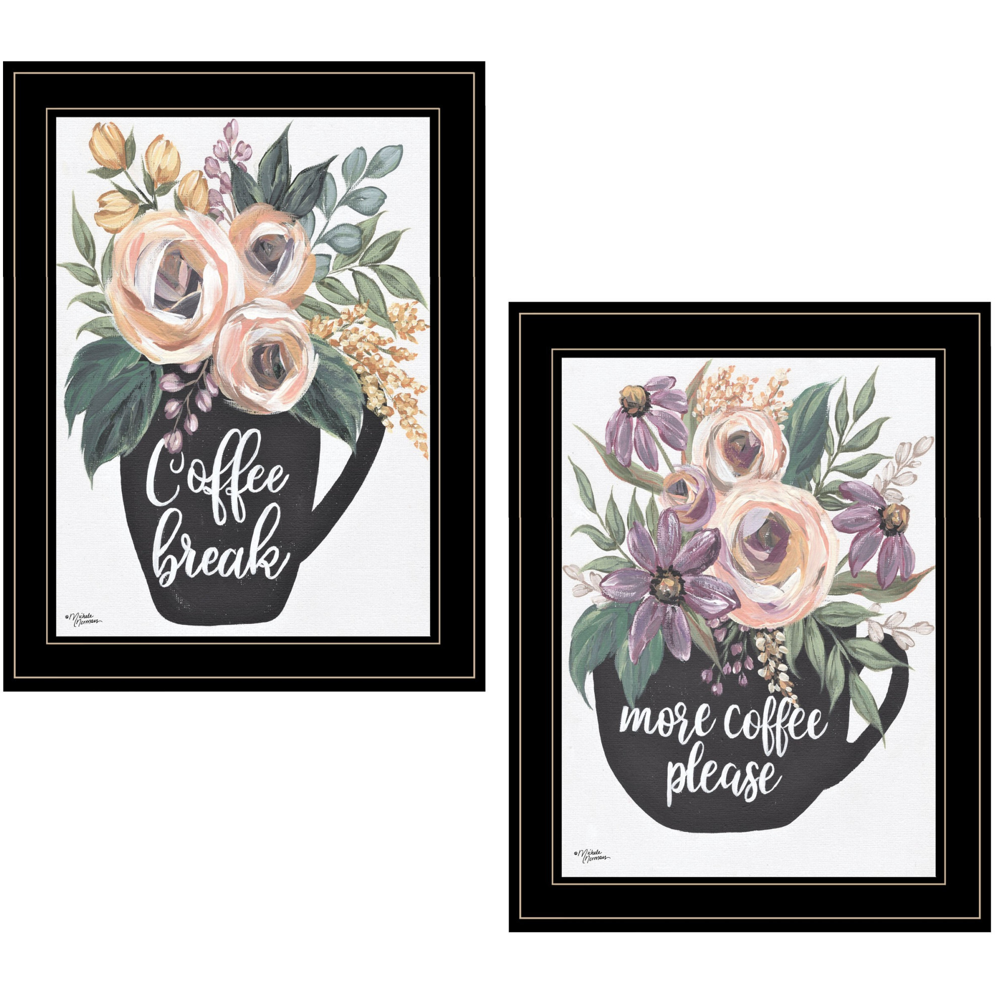 Set Of Two More Coffee Please or Coffee Break Black Framed Print Kitchen Wall Art