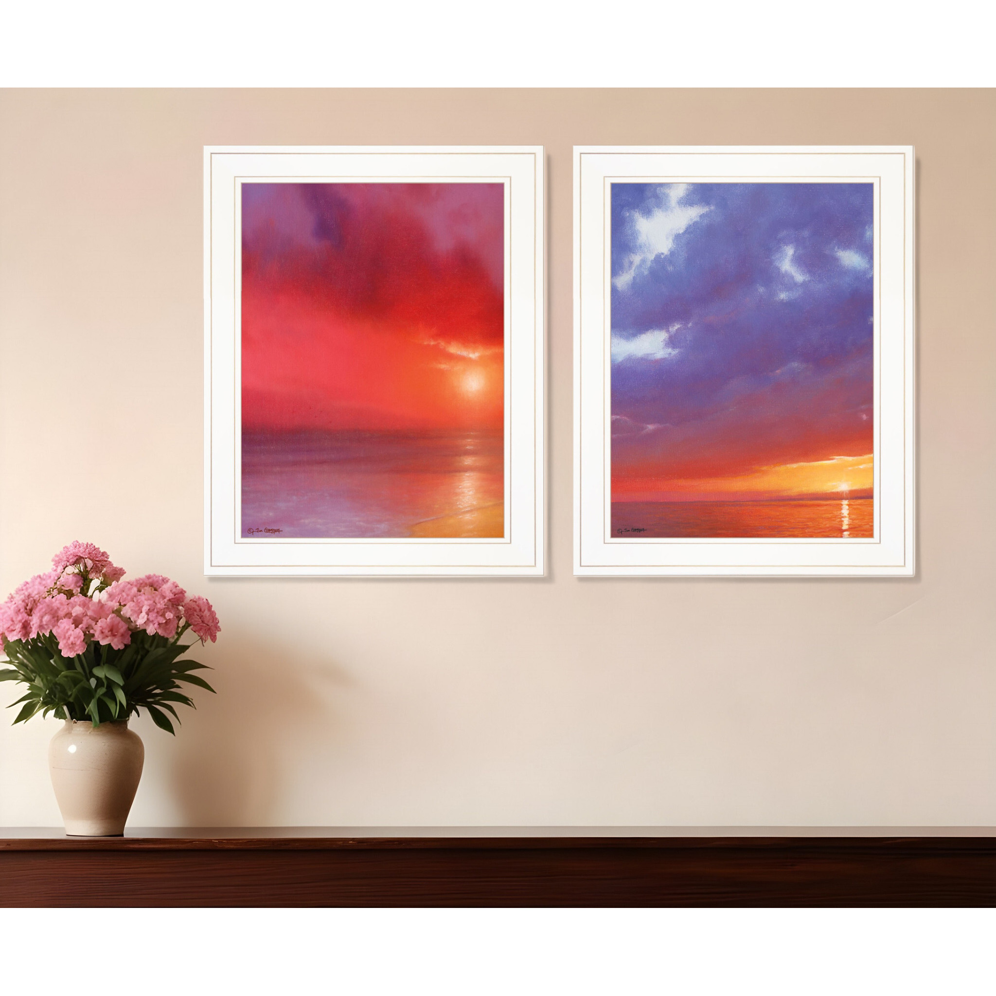 Set Of Two Sunset White Framed Print Wall Art