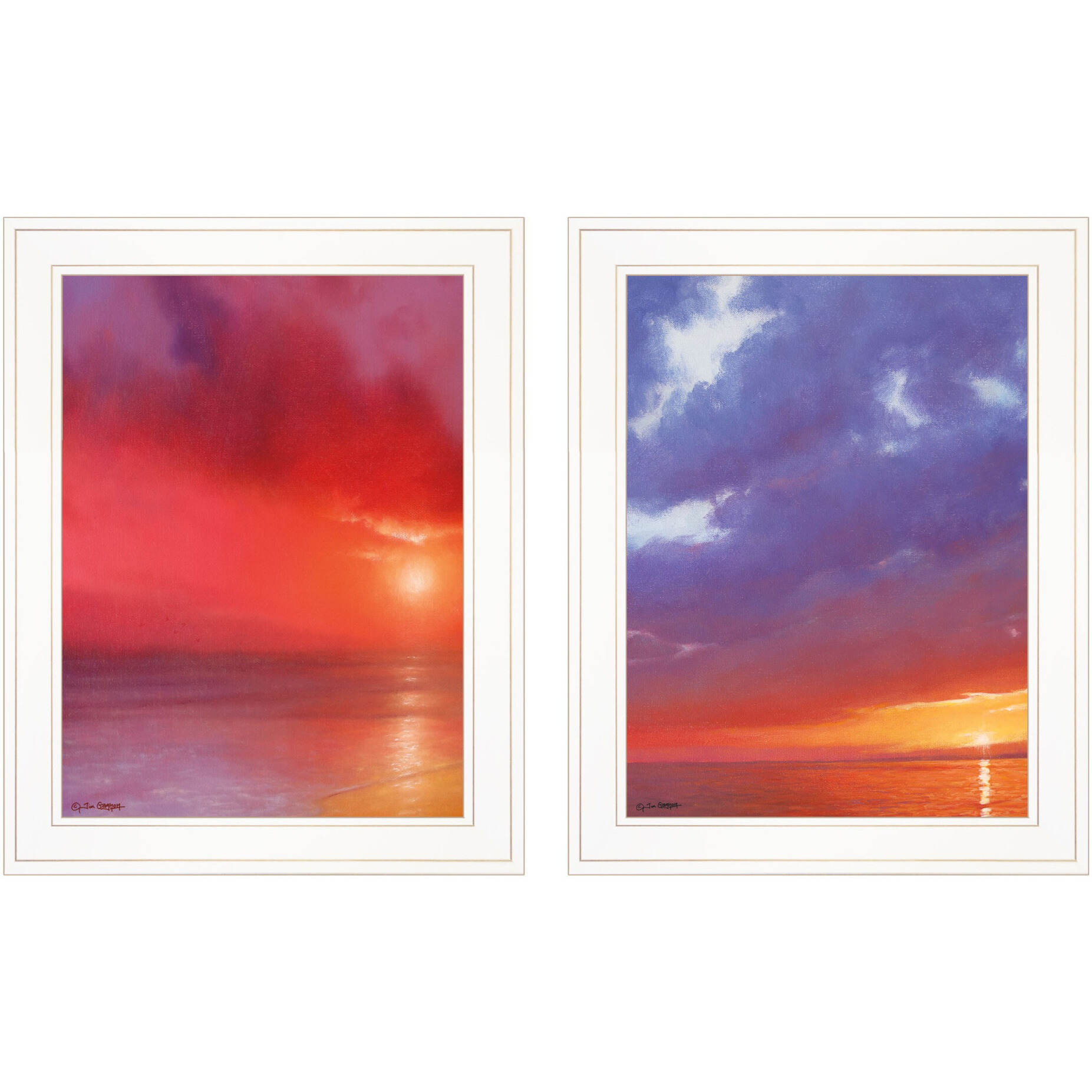 Set Of Two Sunset White Framed Print Wall Art