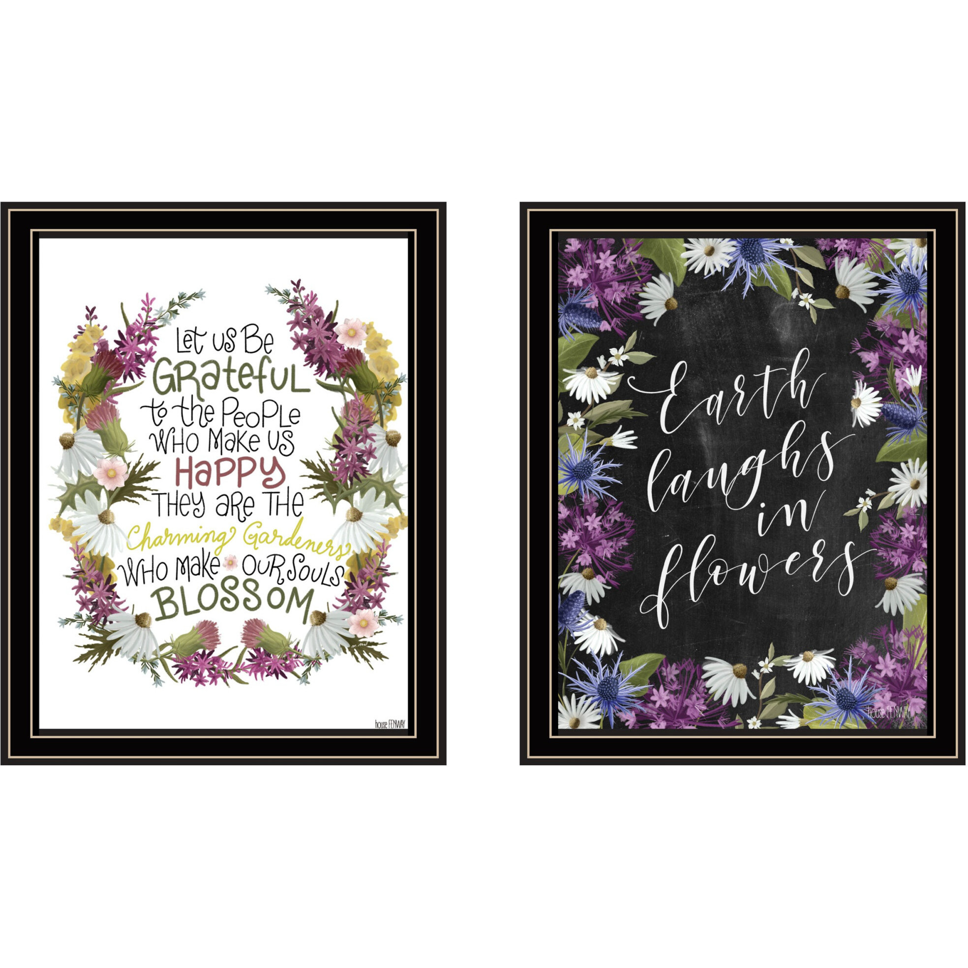 Set Of Two Flowers Make Us Laugh Black Framed Print Wall Art