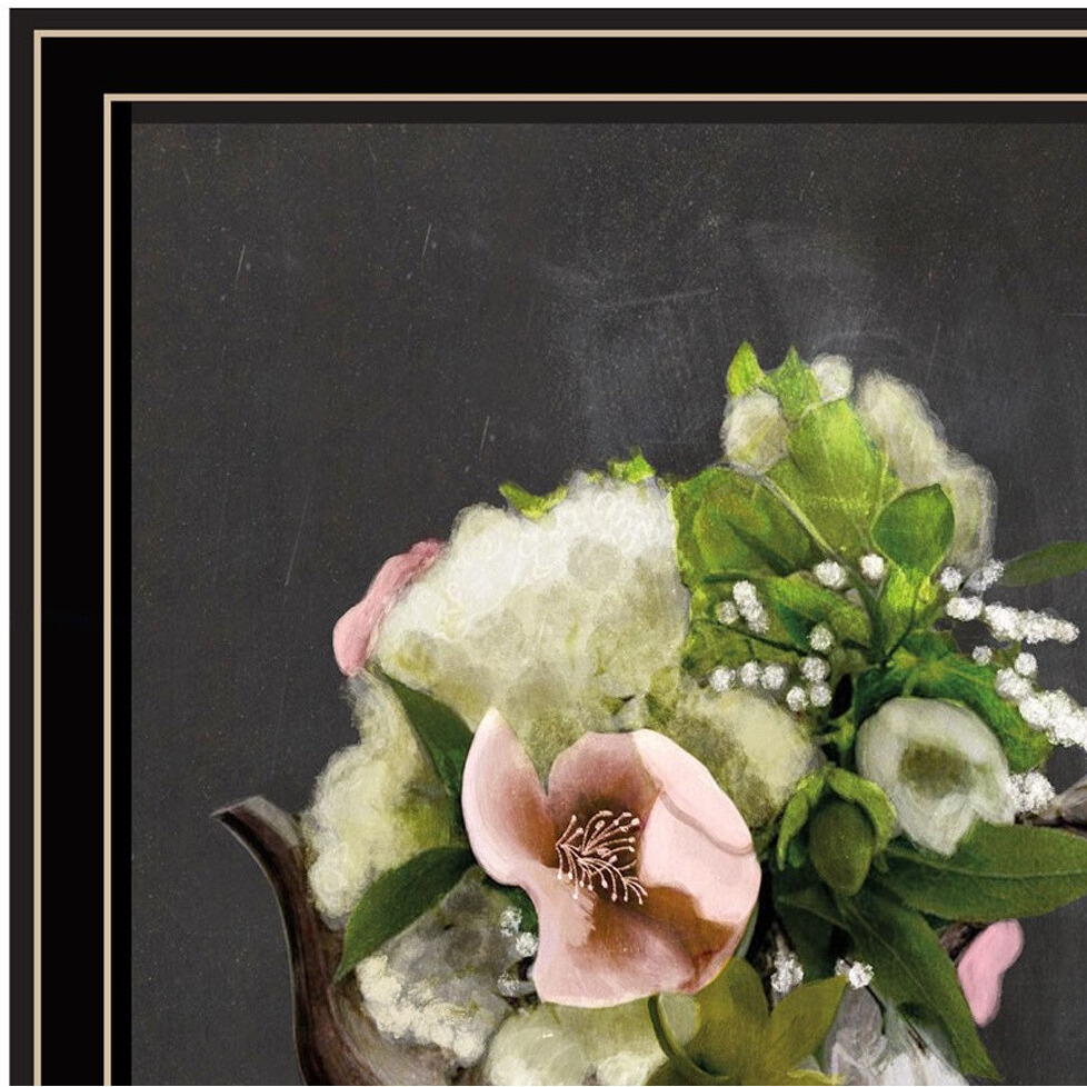 Set Of Two Vintage Floral Tea Pot and Door Knob Black Framed Print Kitchen Wall Art