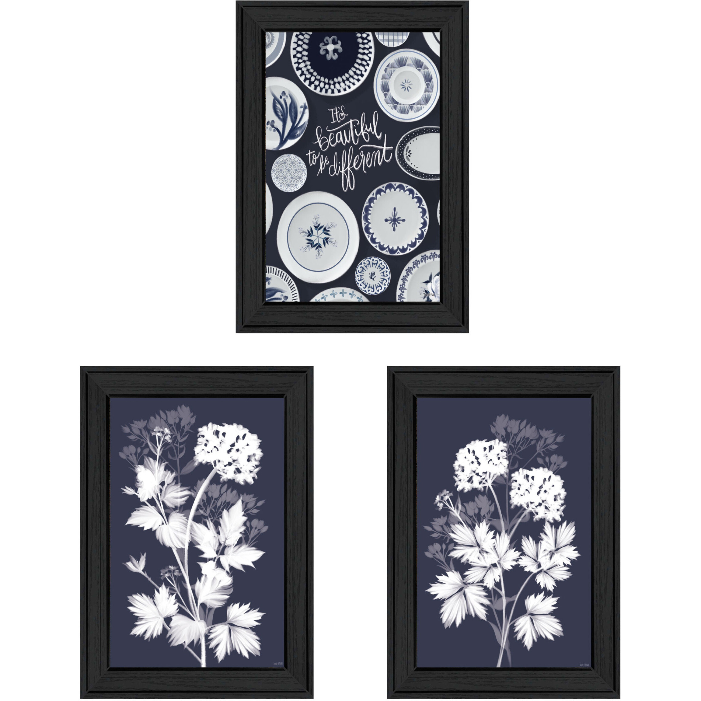Set Of Three Its Beautiful to Be Different Black Framed Print Wall Art
