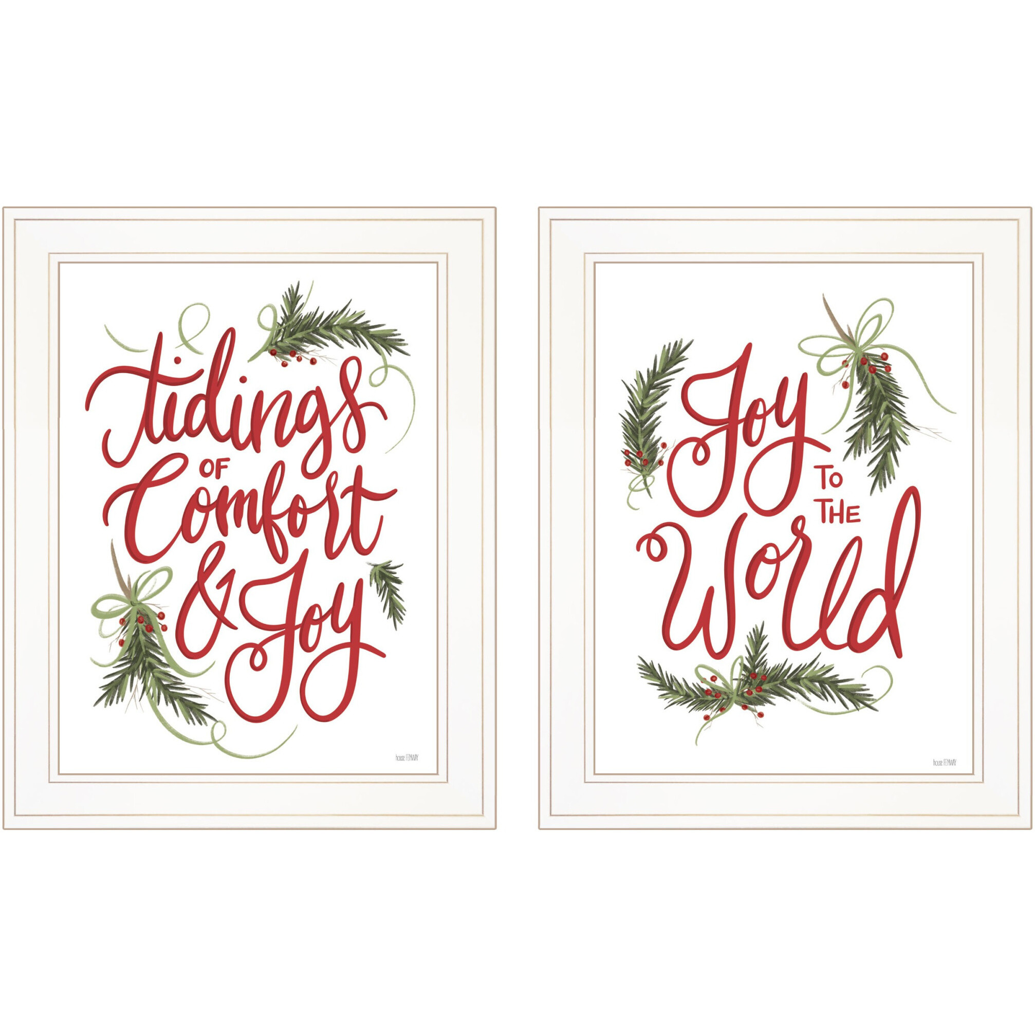 Set Of Two Good Tidings and Joy White Framed Print Wall Art