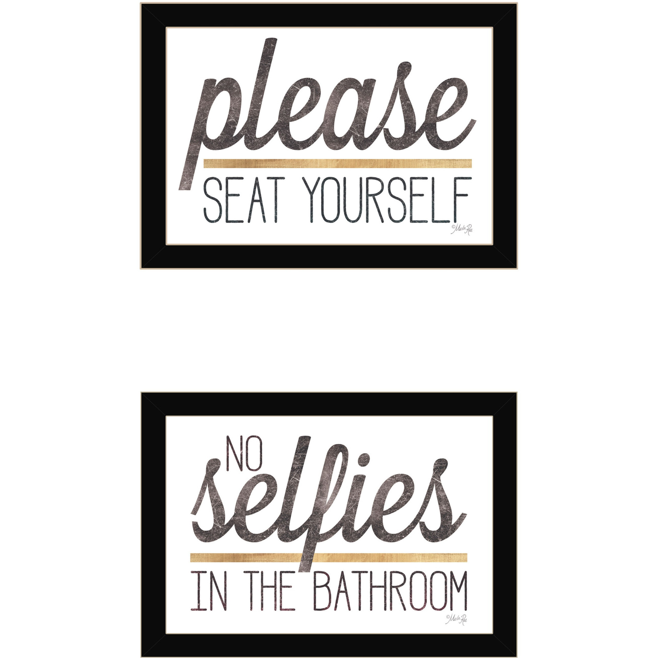 Set Of Two No Selfies When Seated Black Framed Print Bathroom Wall Art