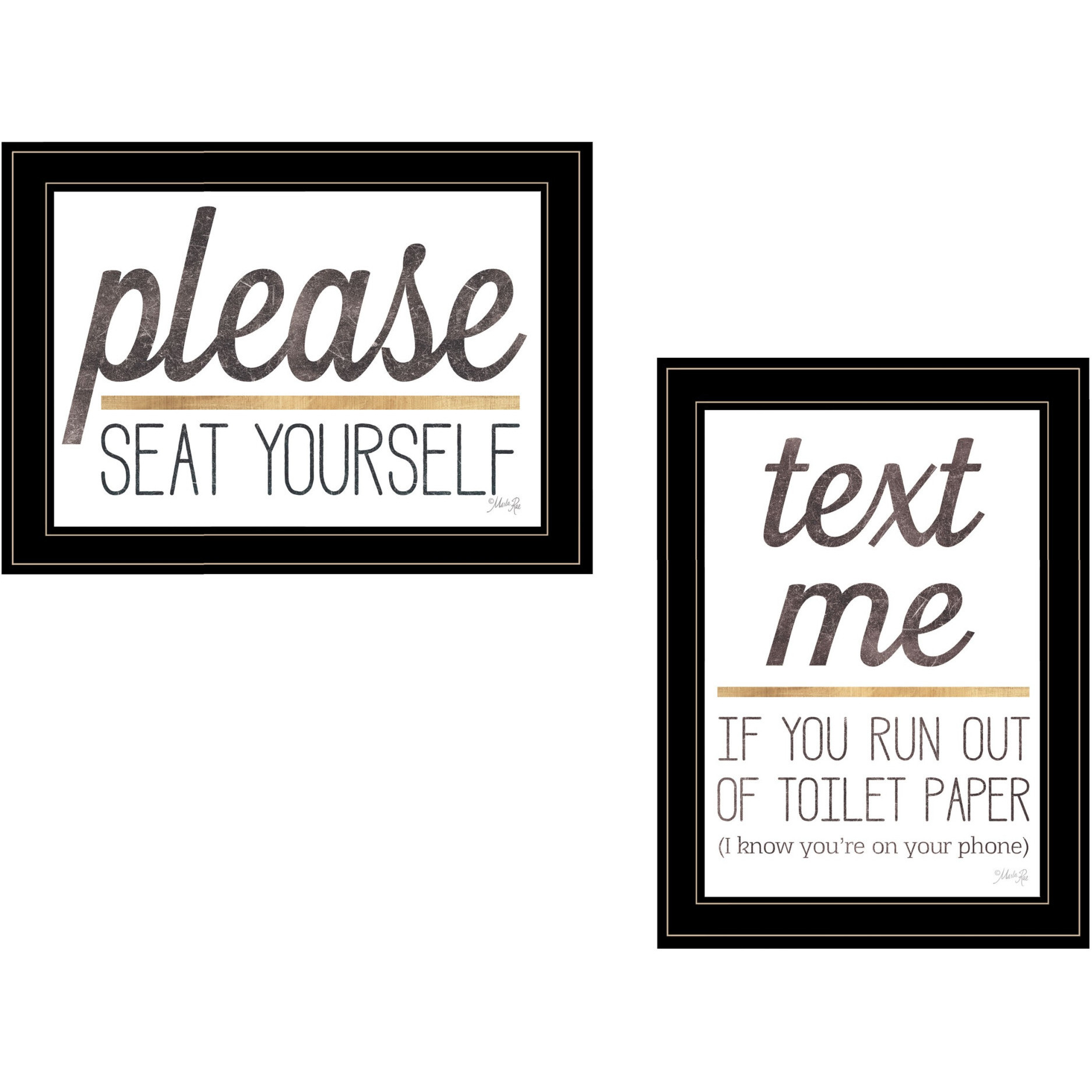 Set Of Two Text Me If You Run Out of Toilet Paper While Seated Black Framed Print Wall Art