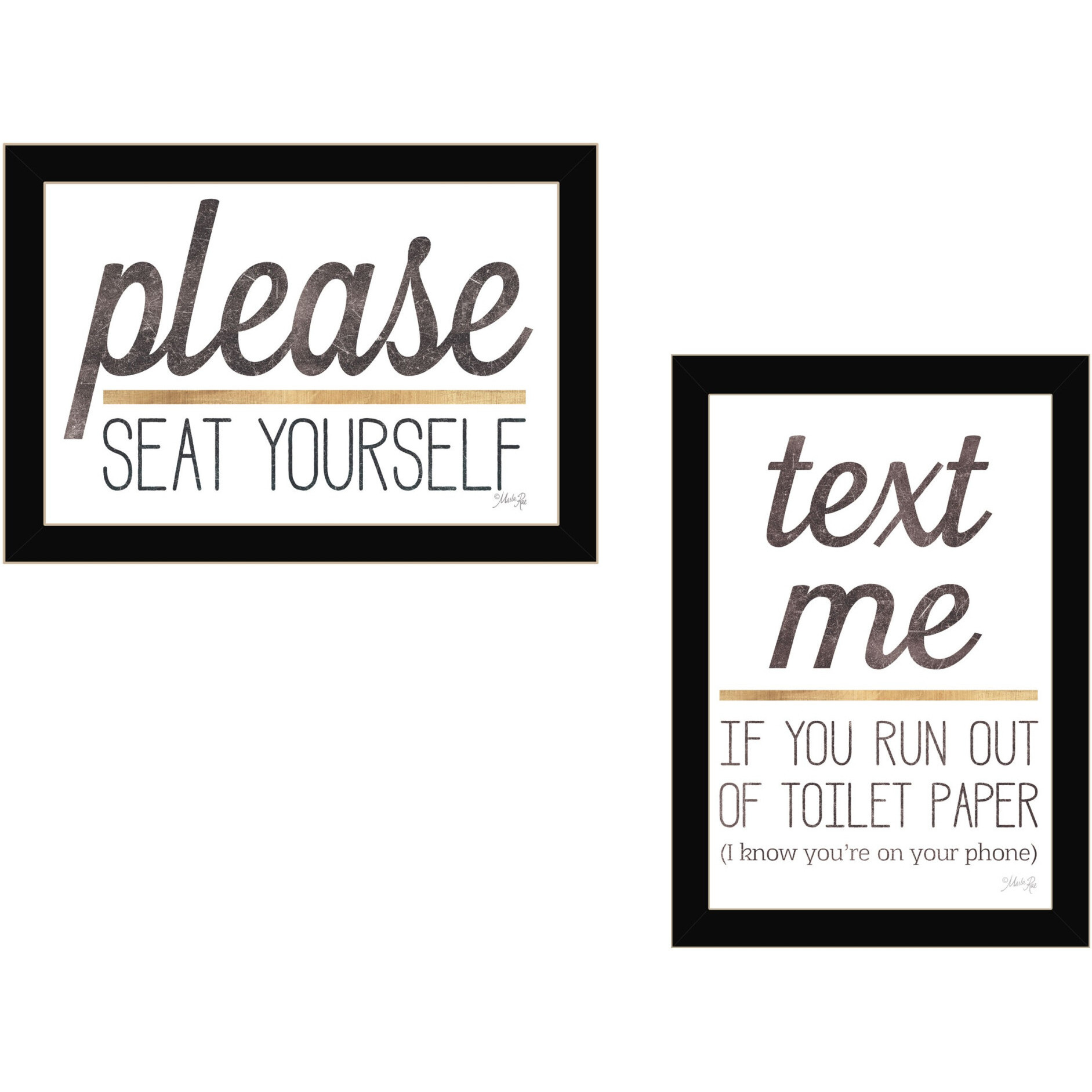 Set Of Two Text Me If You Run Out of Toilet Paper While Seated Black Framed Print Wall Art