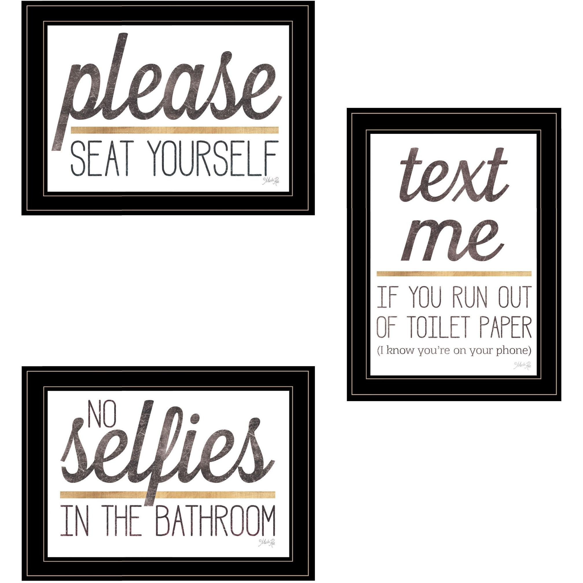 Set Of Three Toilet Humor Black Framed Print Wall Art
